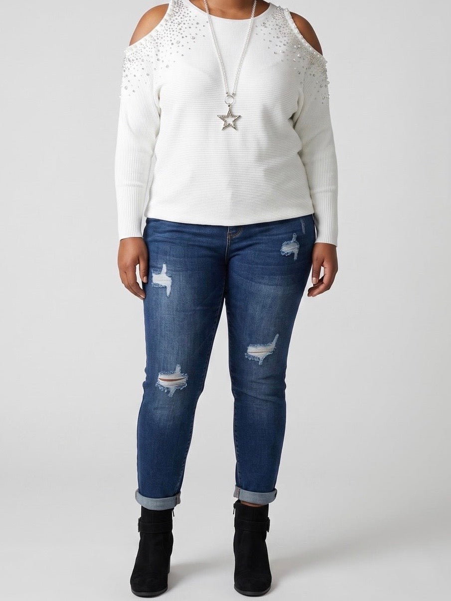 Jeans mit tollen „Patches“ in blau Gr. 38 - 48