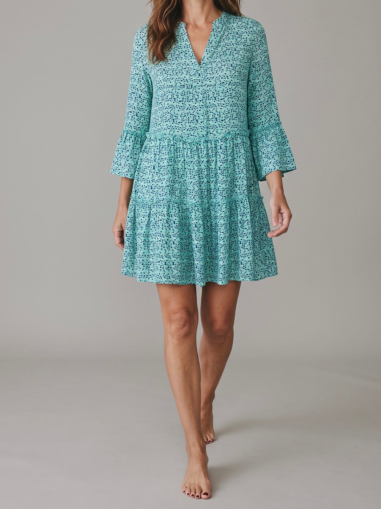 Tunika - Kleid „Boho Style“ mit Blümchen in türkis - mint