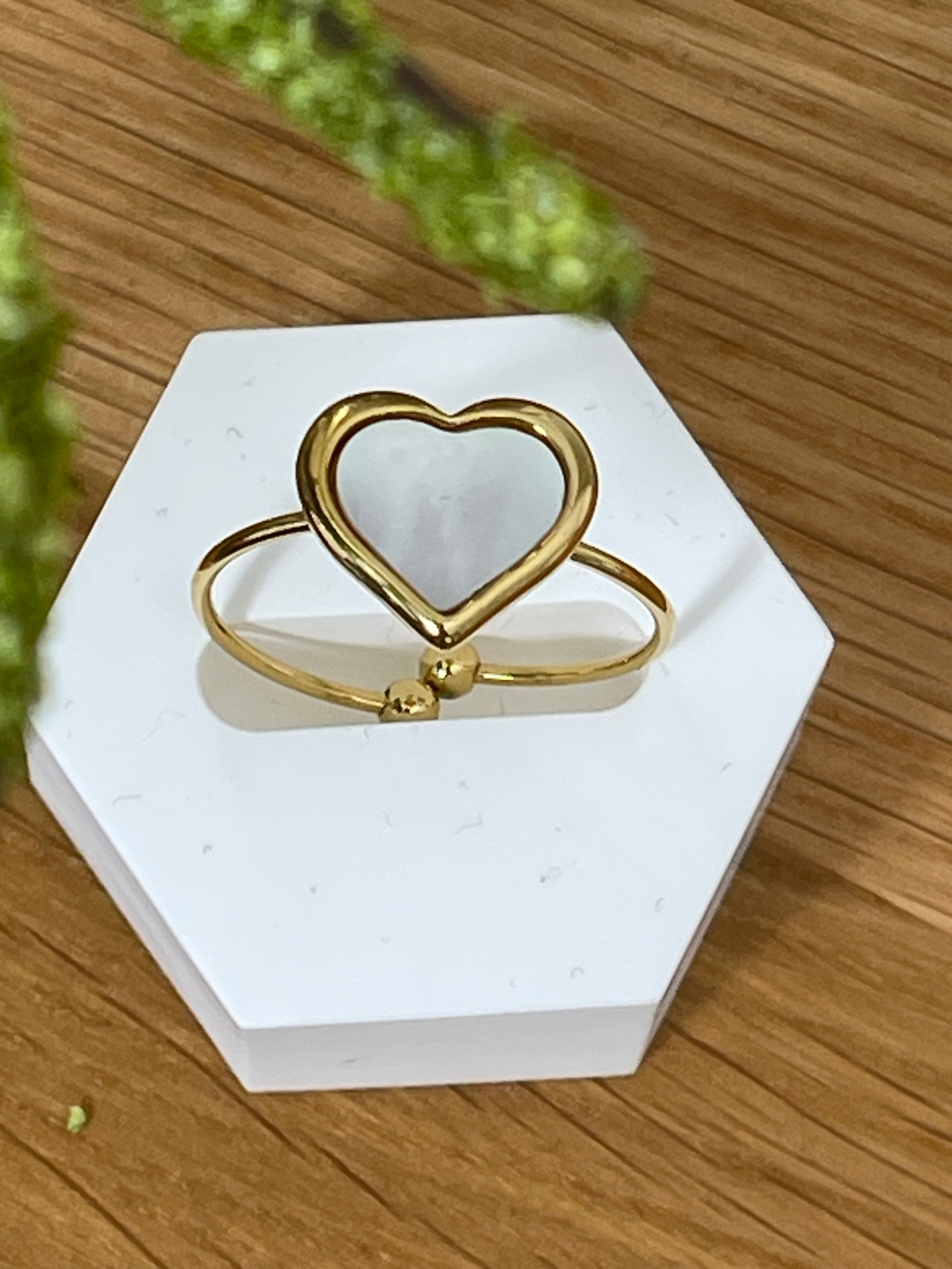 Verstellbarer Edelstahl Fingerring mit Perlmutt in gold, verschiedene Modelle