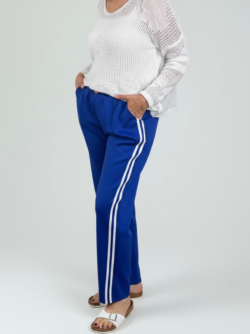 Elastische Bundfalten - Hose mit Galonstreifen und Gürtel in 2 Farben