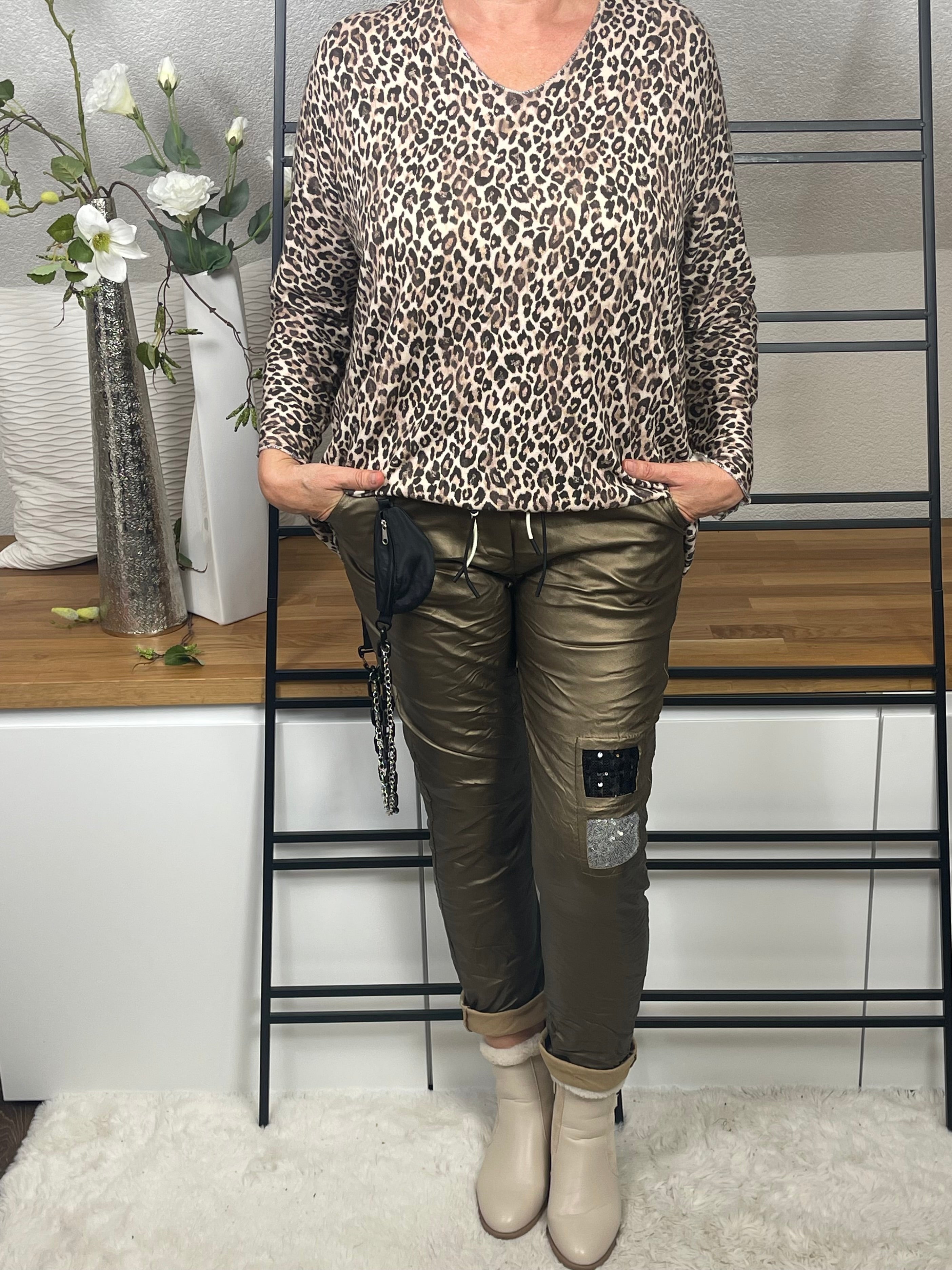 Damen Feinstrick Pullover „Animal“ Einheitsgrösse Gr. 38 - 42 in beige - braun