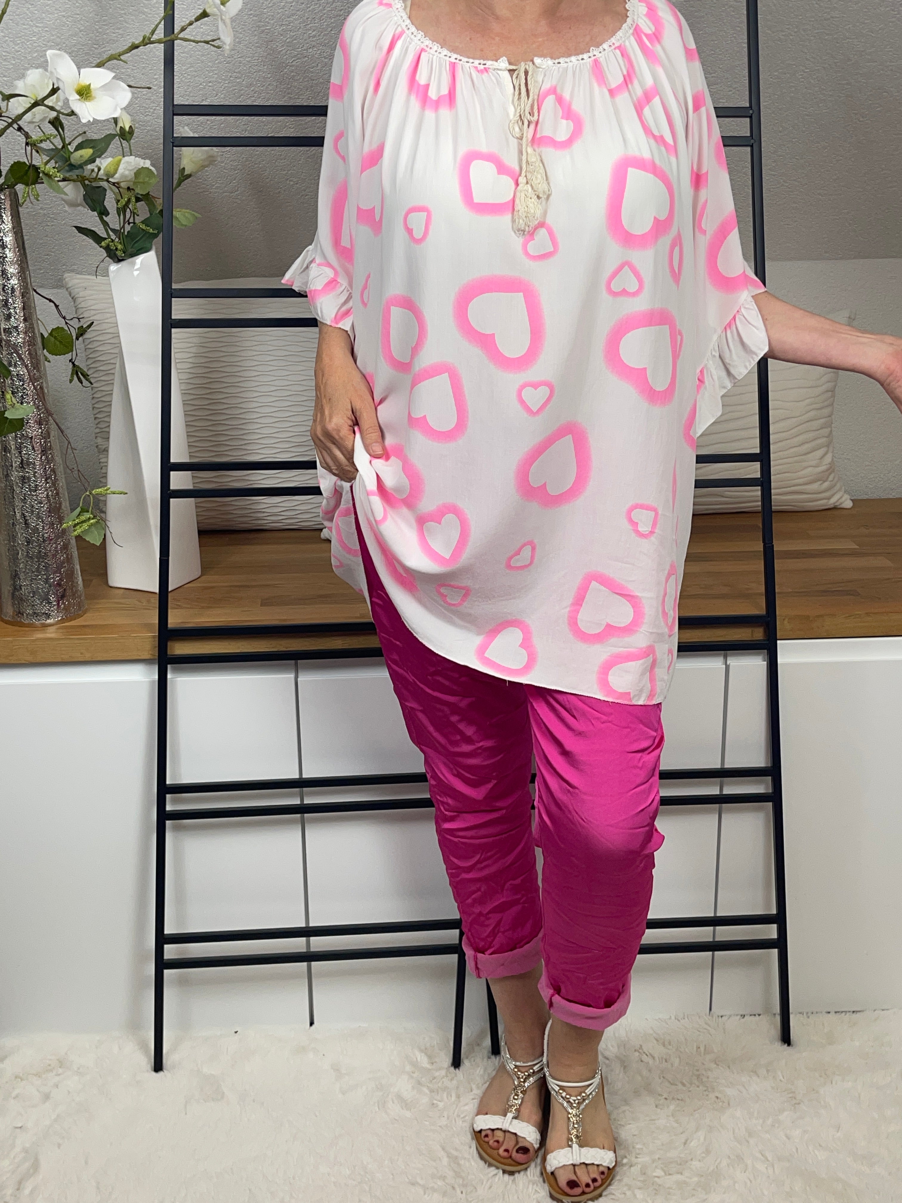 Damen Tunika mit „Herzle“ Einheitsgrösse Gr. 44 - 48+ in 3 Farben