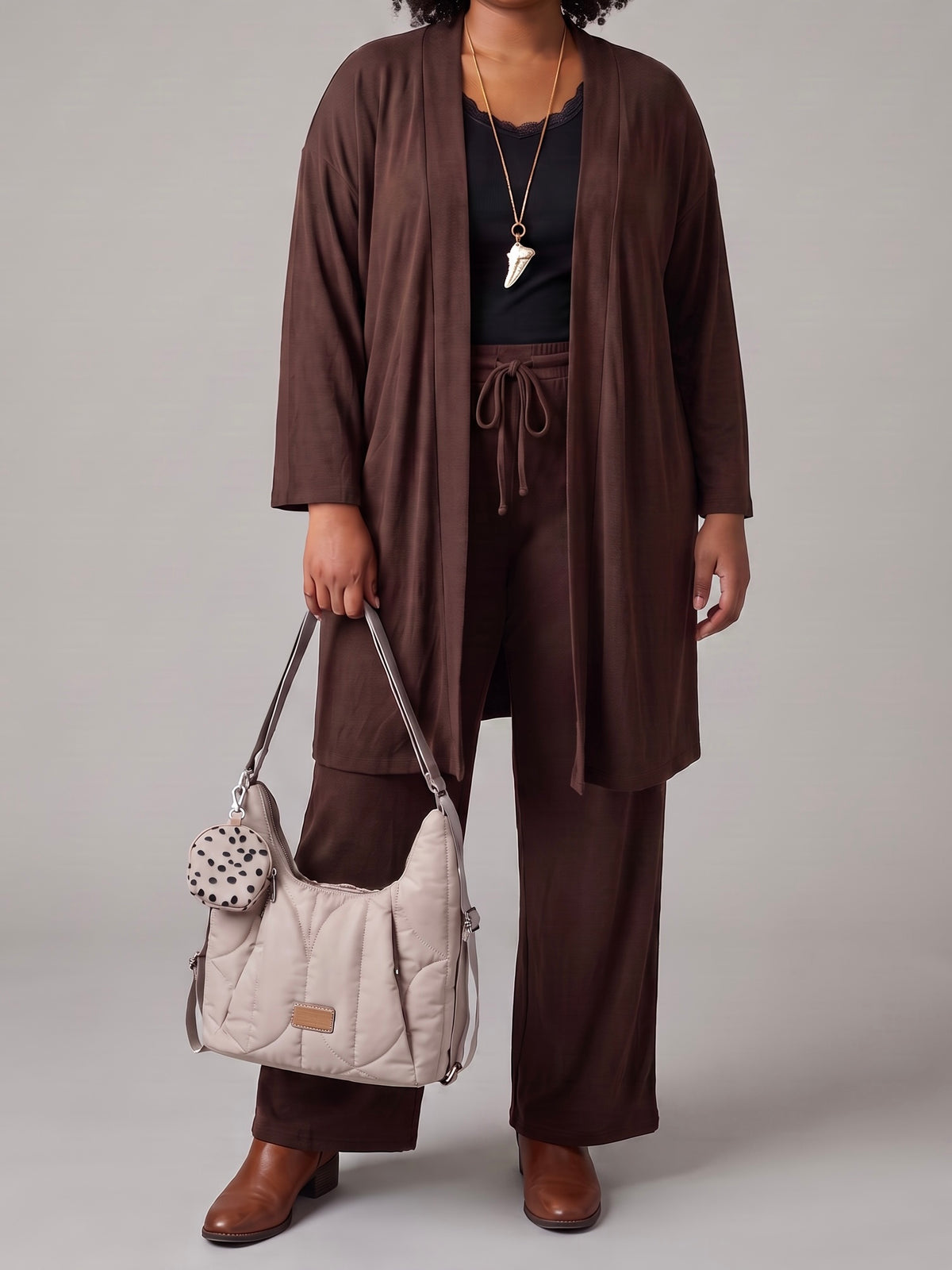 2 tlg. Feinstrick - Kombination - Hose mit elastischem Bund und Cardigan in 3 Farben