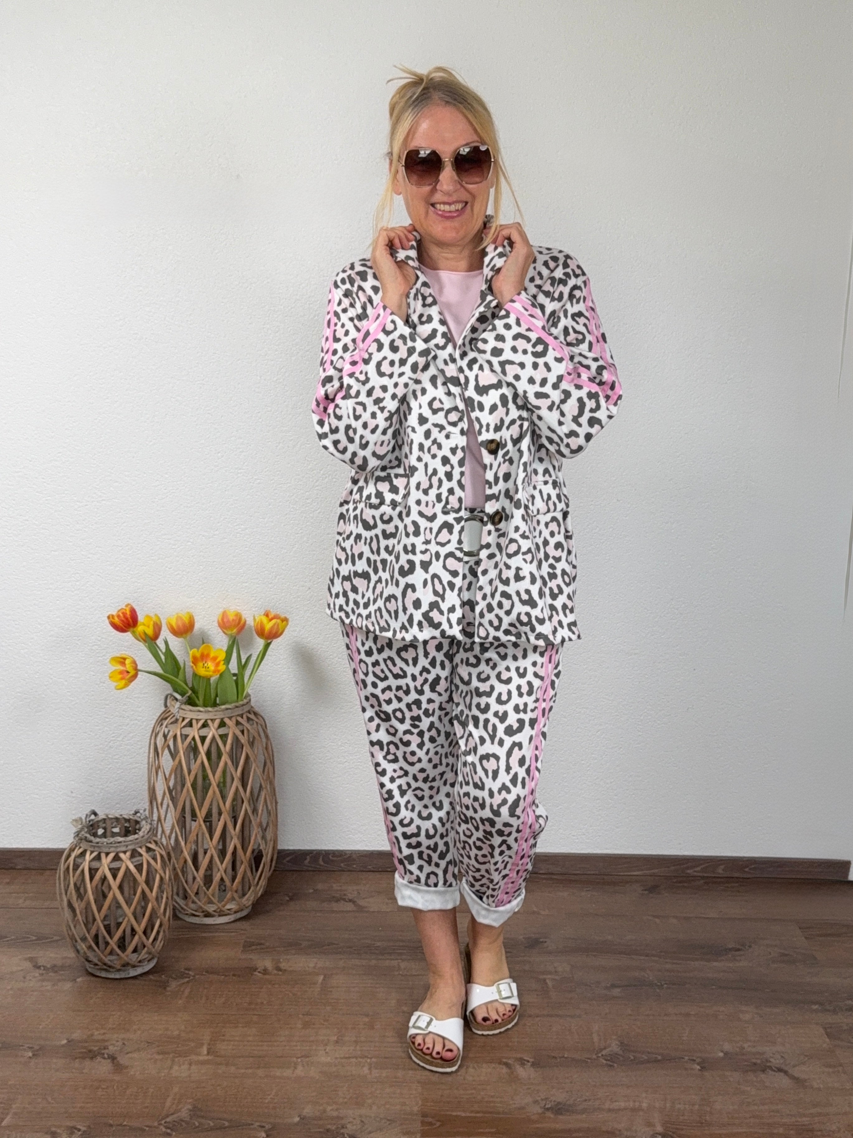 Blazer „Fluffi“ mit Animal - Print und Galonstreifen in 4 Farben