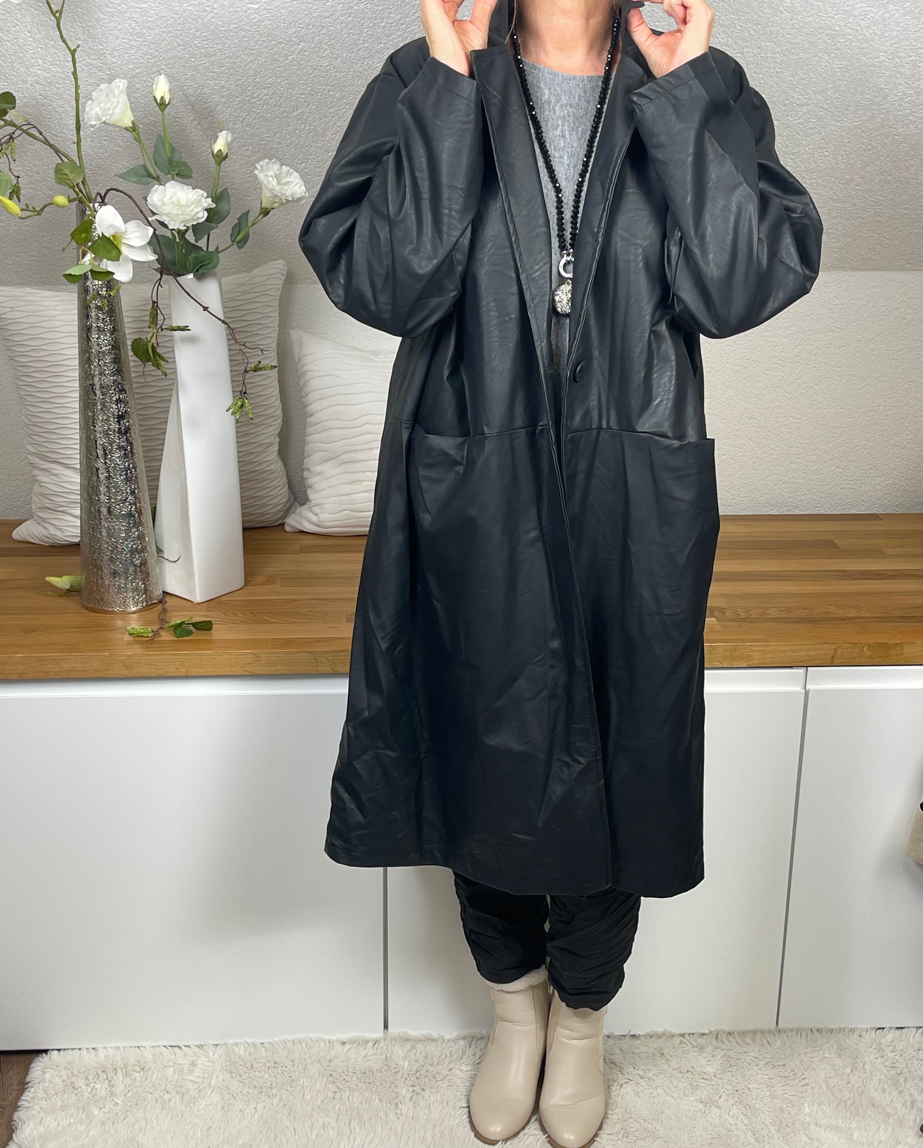 Eleganter Damen Lederimitat - Mantel Einheitsgrösse Gr. 42- 48 in 3 Farben