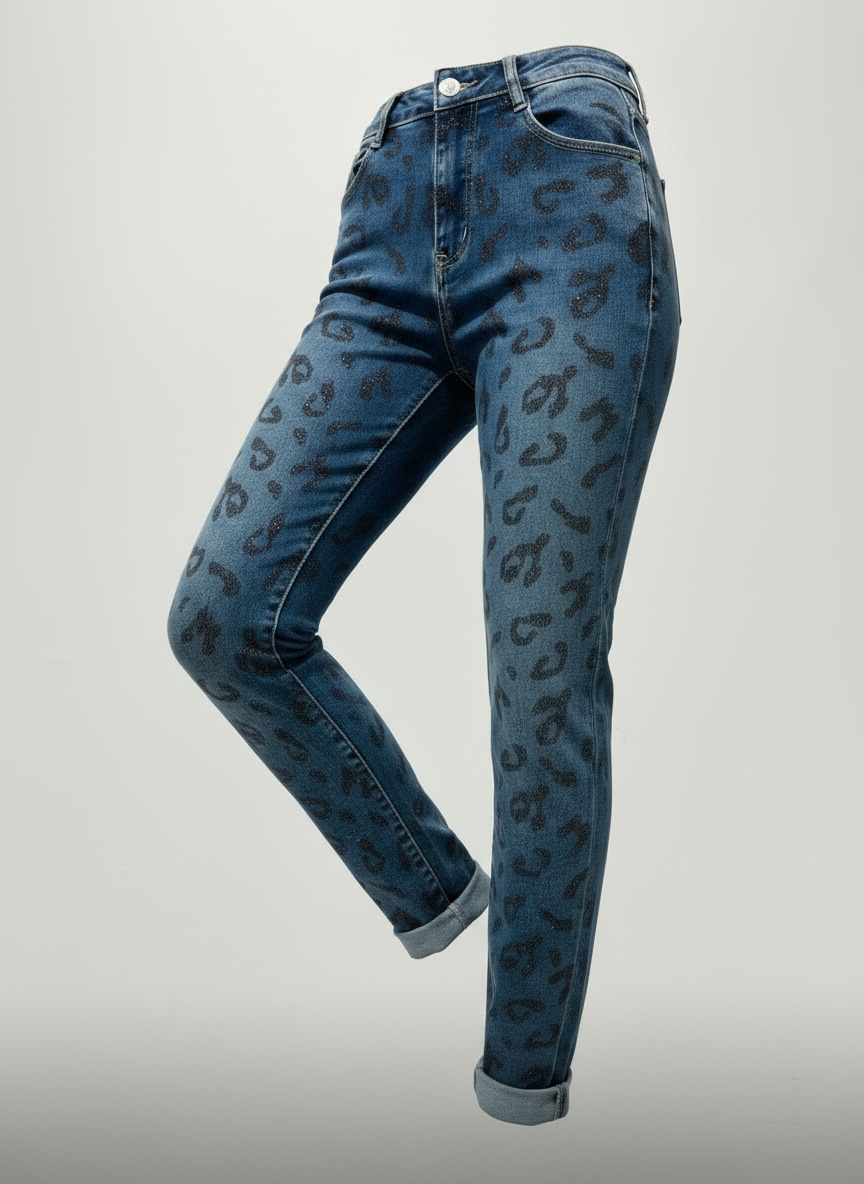 Jeans „Animal“ mit Glitzer in denim