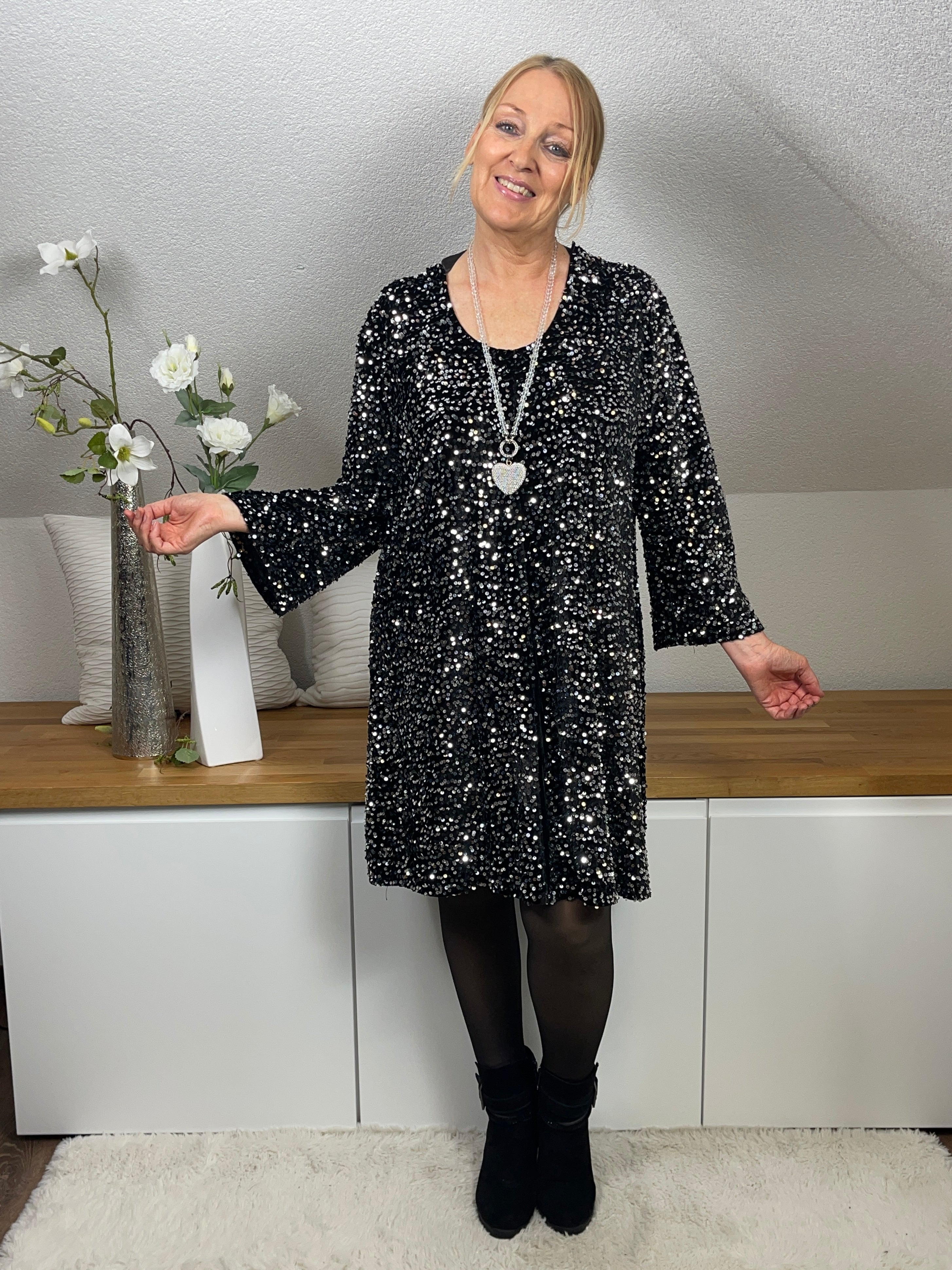 Elegantes Damen - Paillettenkleid Einheitsgröße Gr. 38 - 42 in schwarz
