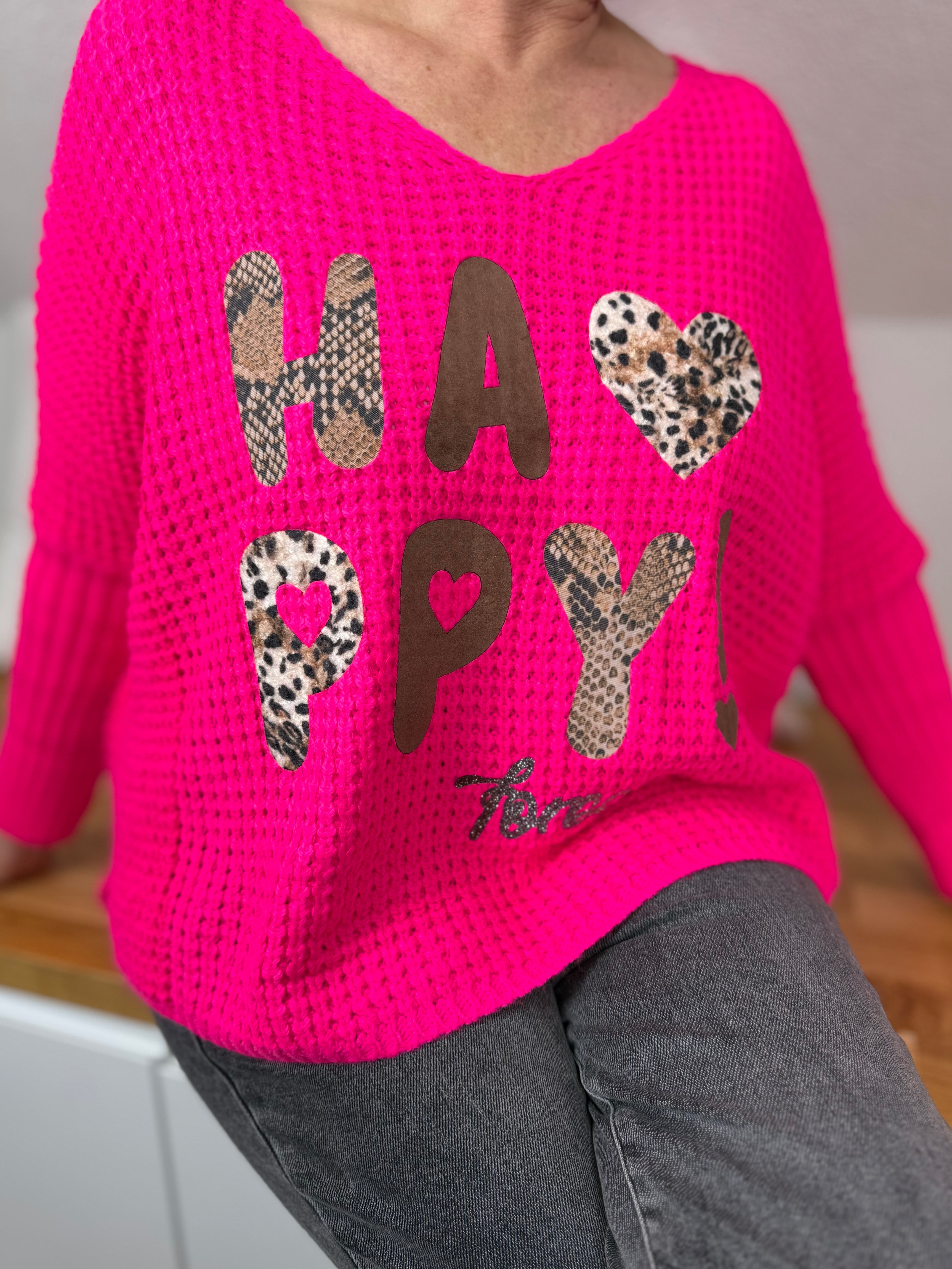 Kurzer Pullover "Be Happy Forever" Einheitsgröße 38 bis 42