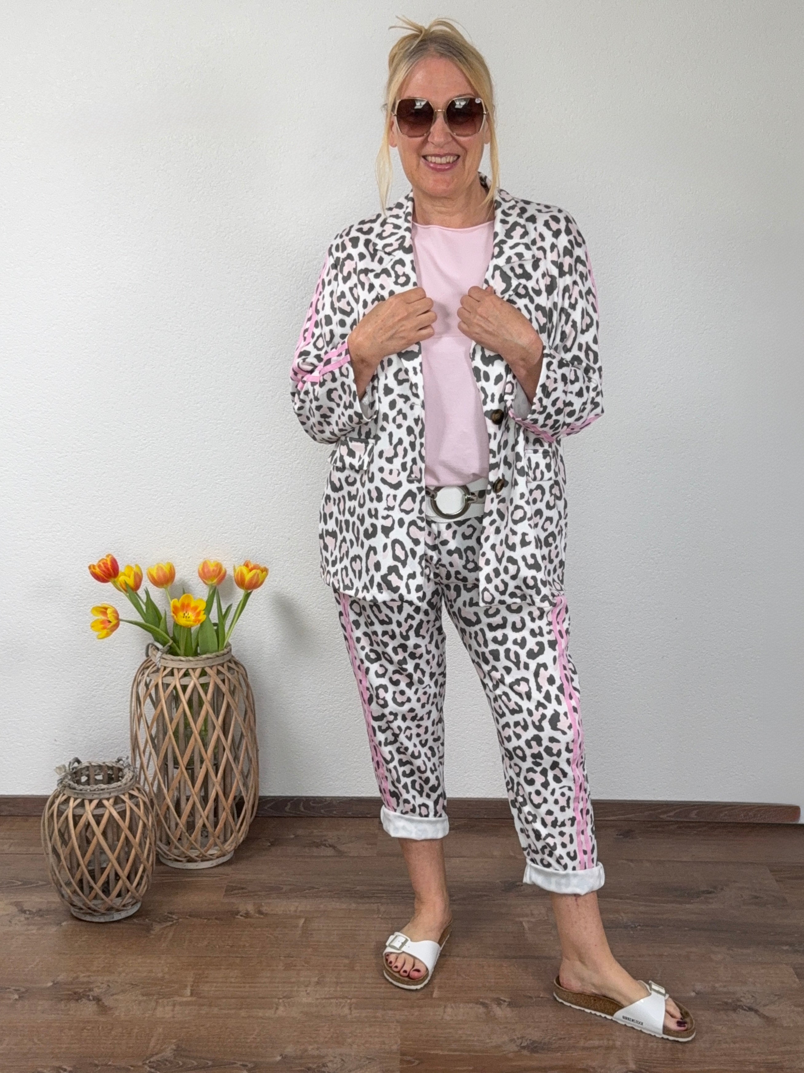 Elastische Hose „Fluffi“ mit Animal - Print und Galonstreifen Einheitsgröße Gr. 38 - 44 in 4 Farben