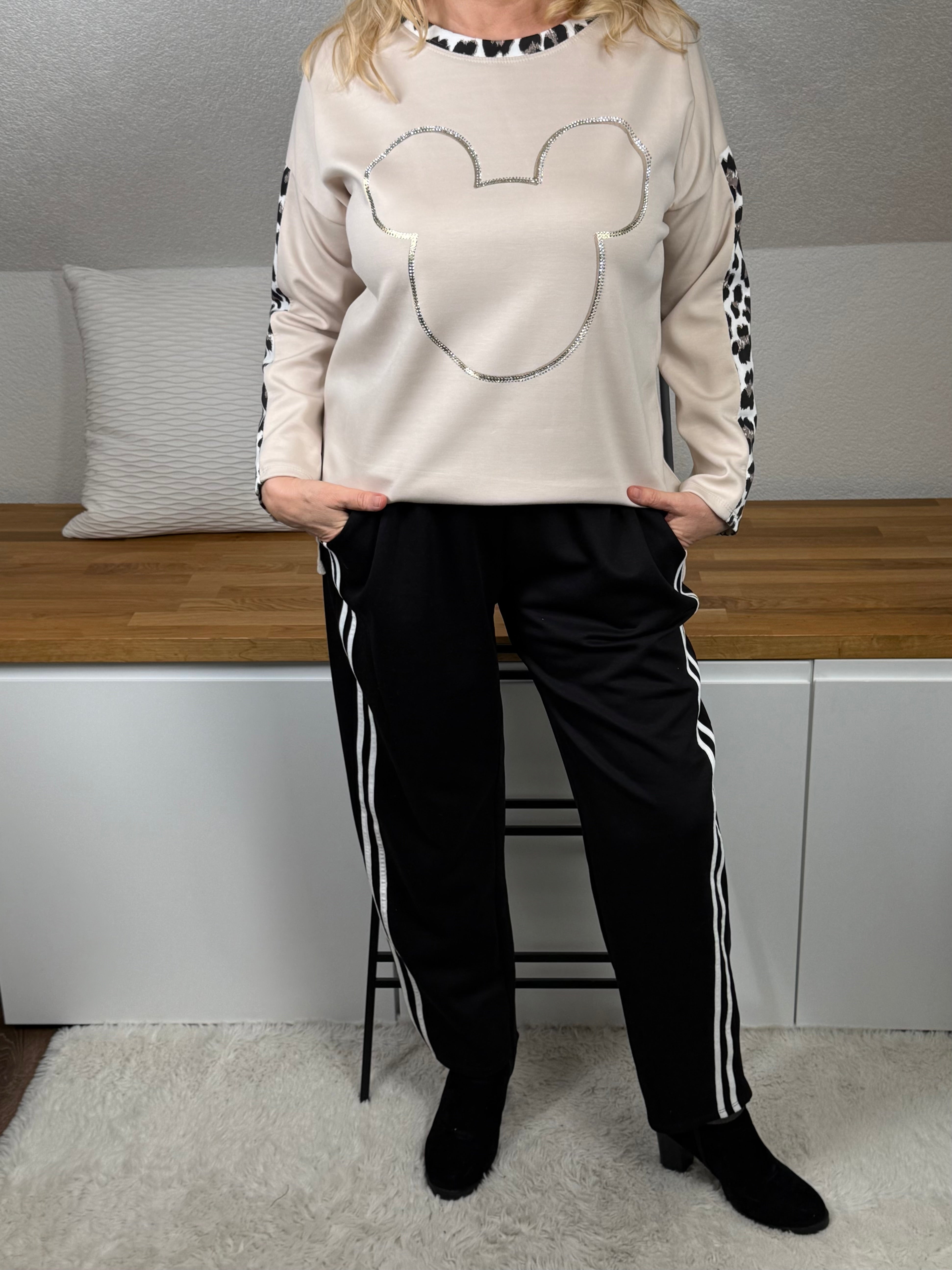 Pullover „Maus“ mit Animal Print und Glitzer und Pailletten Einheitsgröße Gr. 38 - 44 in 2 Farben