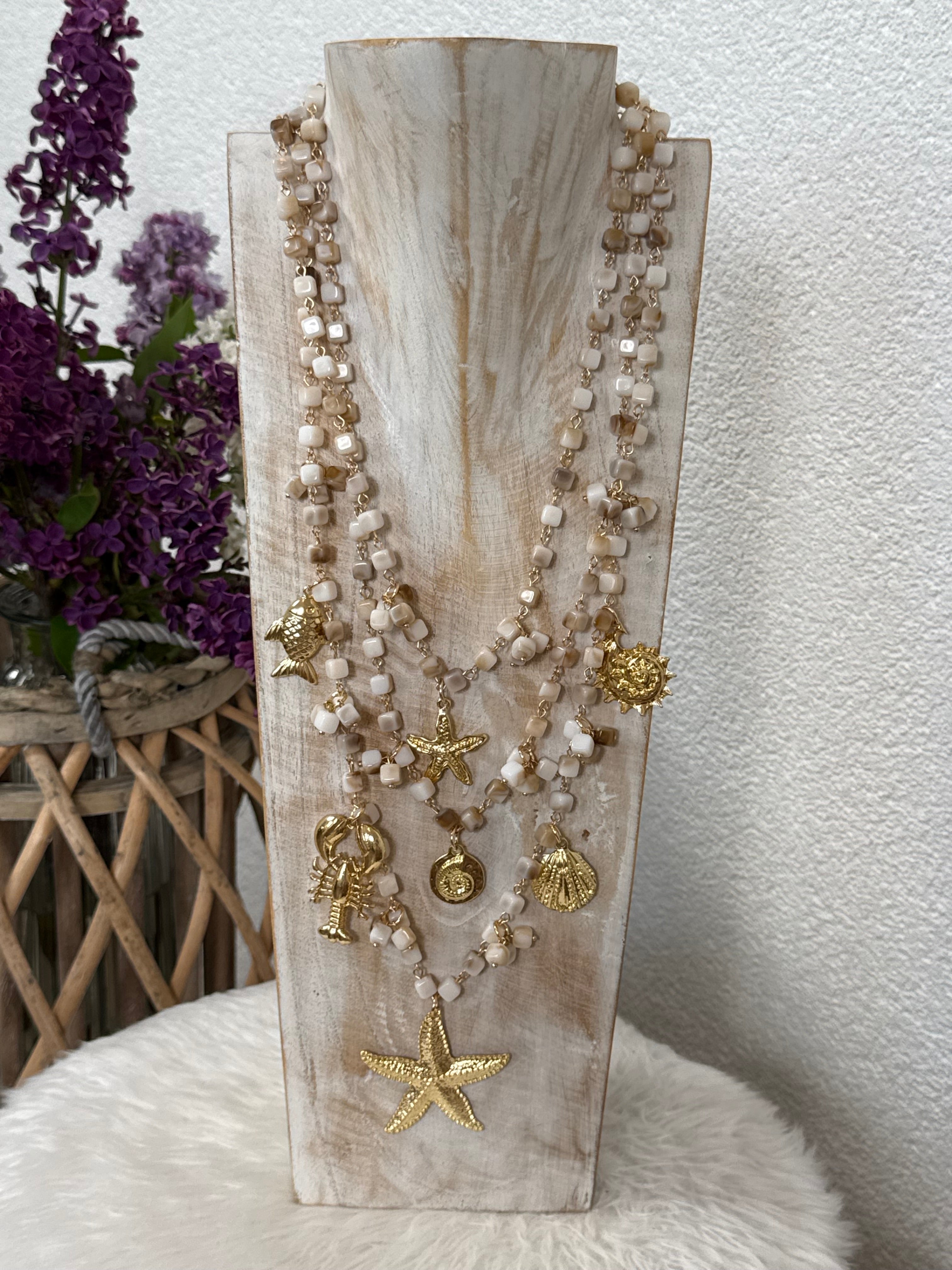 Kette „Boho“ maritim in weiß - beige - gold