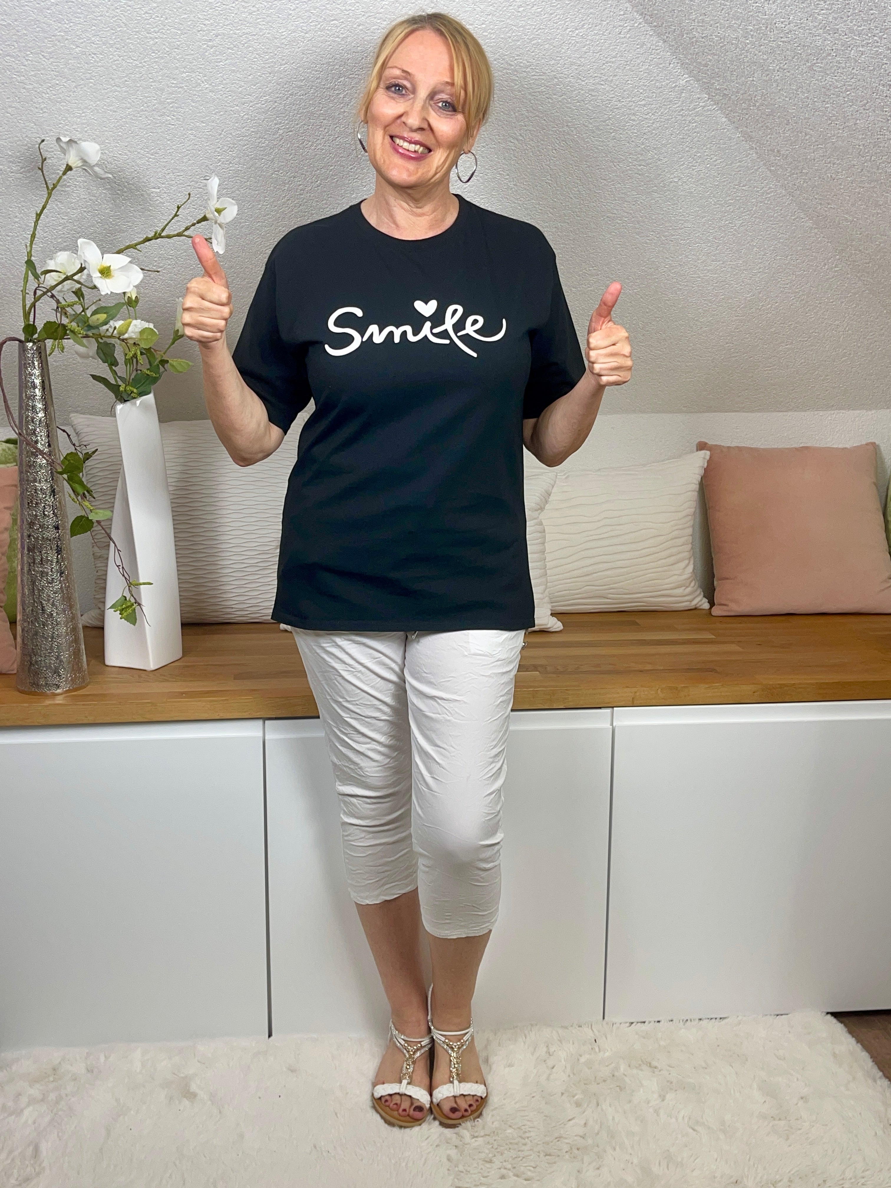 !!!!KEINE RETOURE MÖGLICH!!!! T - Shirt „Smile“ Einheitsgröße Gr. 36 - 40 in 6 Farben