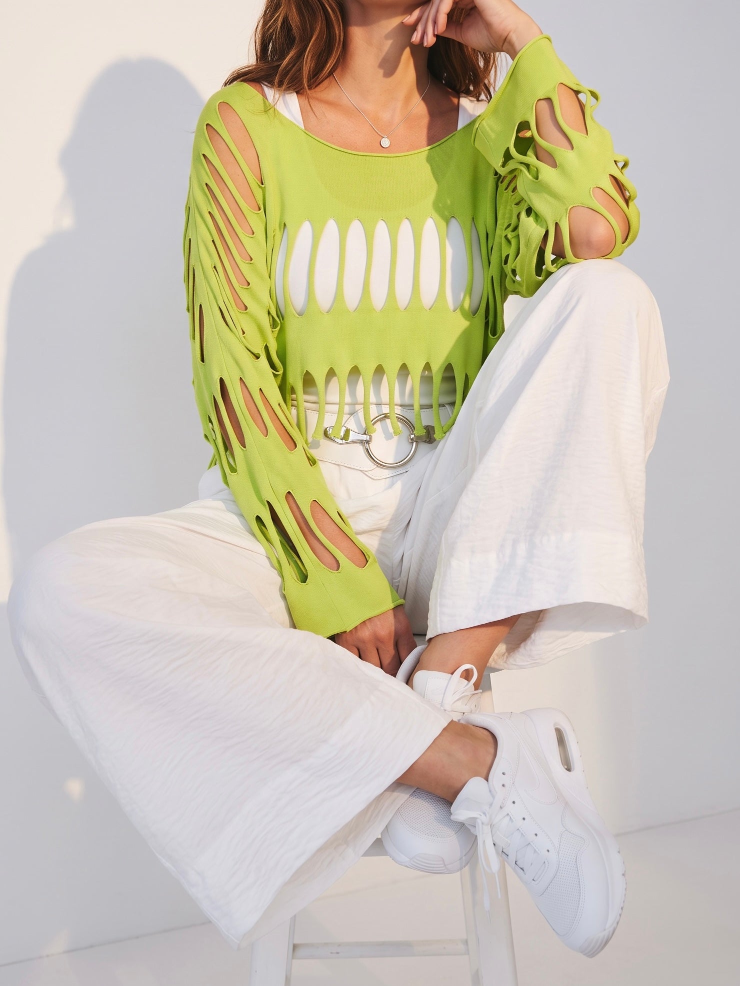 Trendiger Überzieh - Pullover „Lochi“ Einheitsgrösse Gr. 36 - 42 in hellgrün