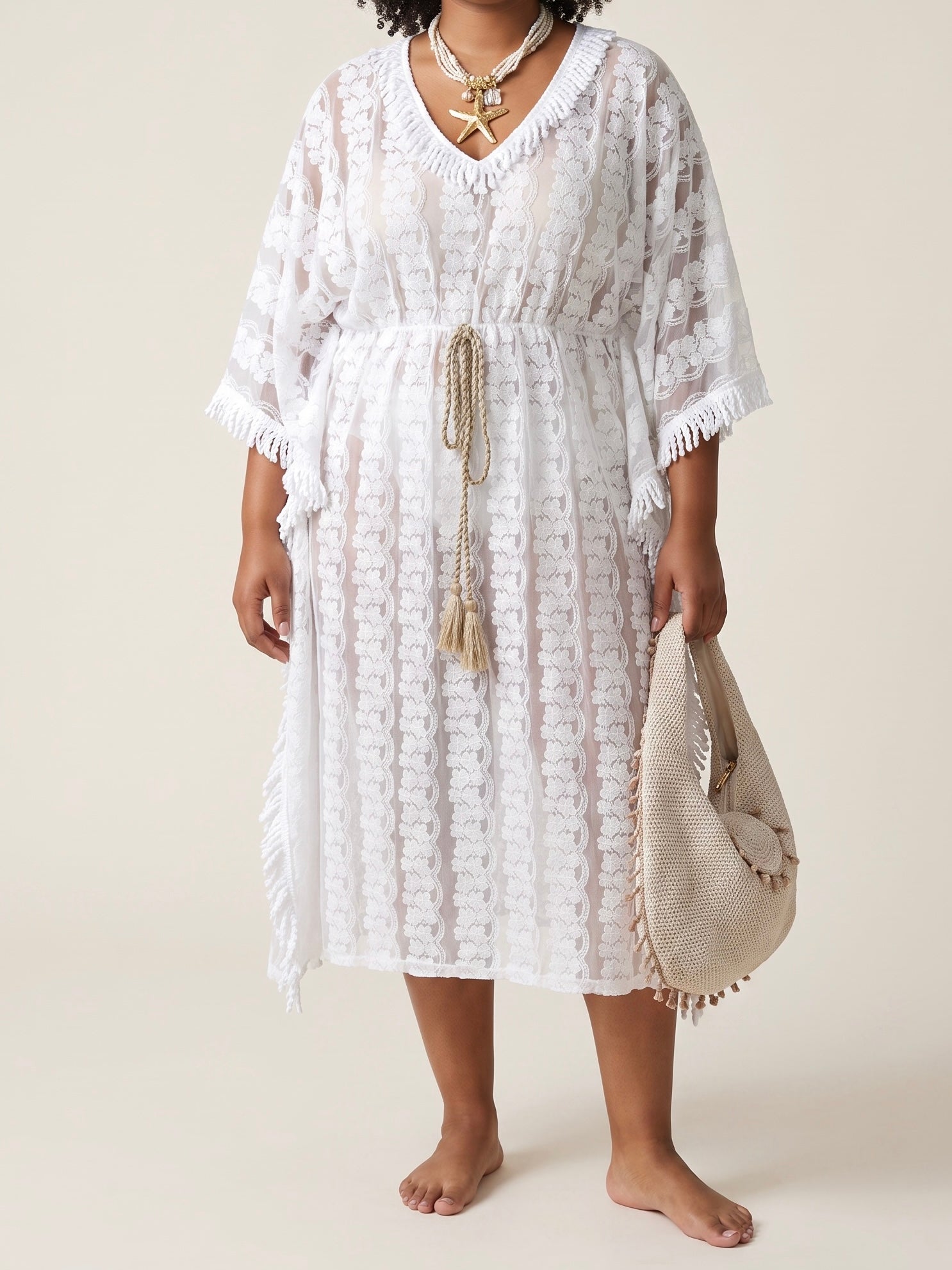 Kaftan - Kleid im „Boho“ Style in weiß