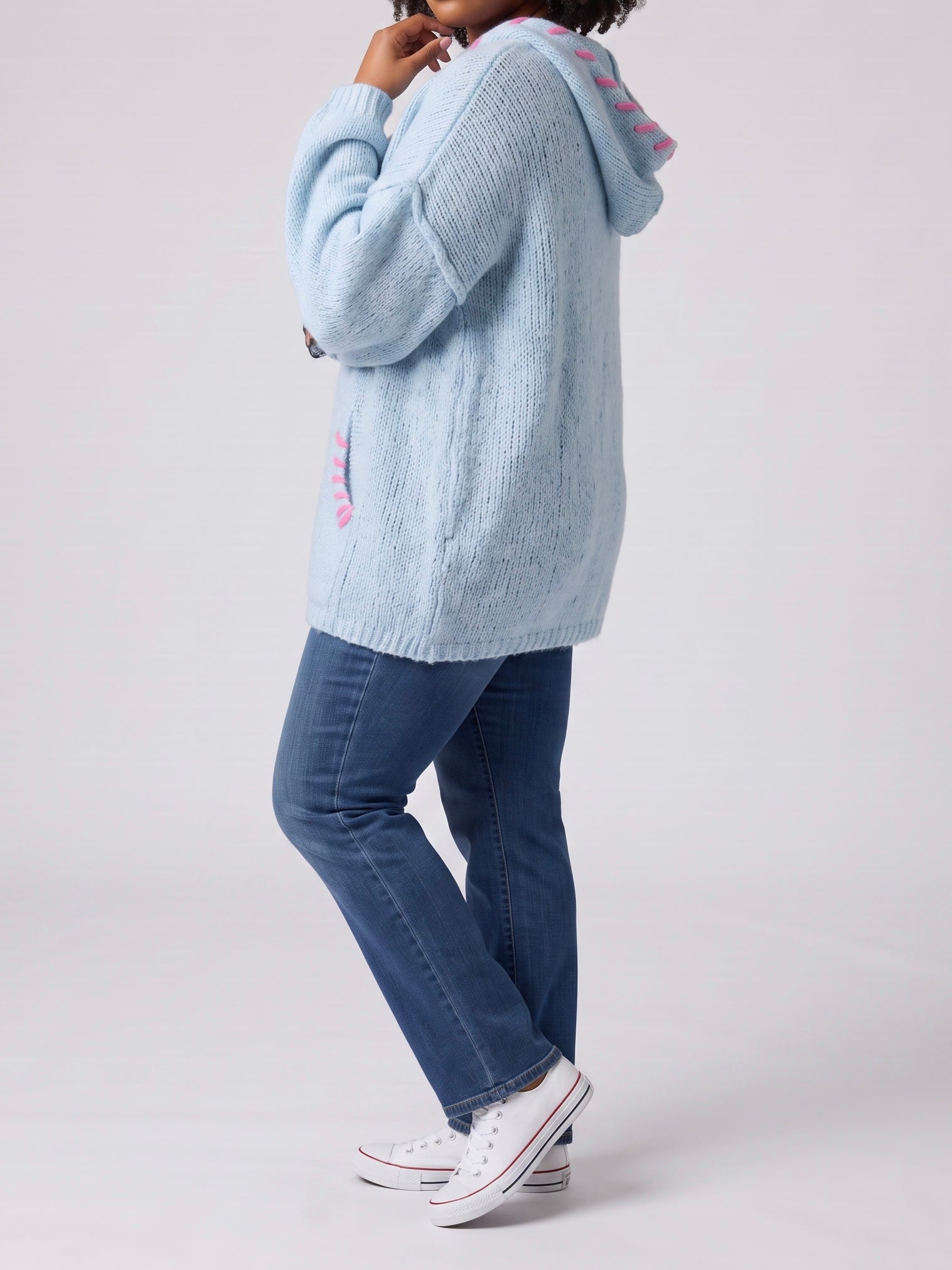 Hochwertiger warmer Strick - Hoodie „Stella“ in hellblau