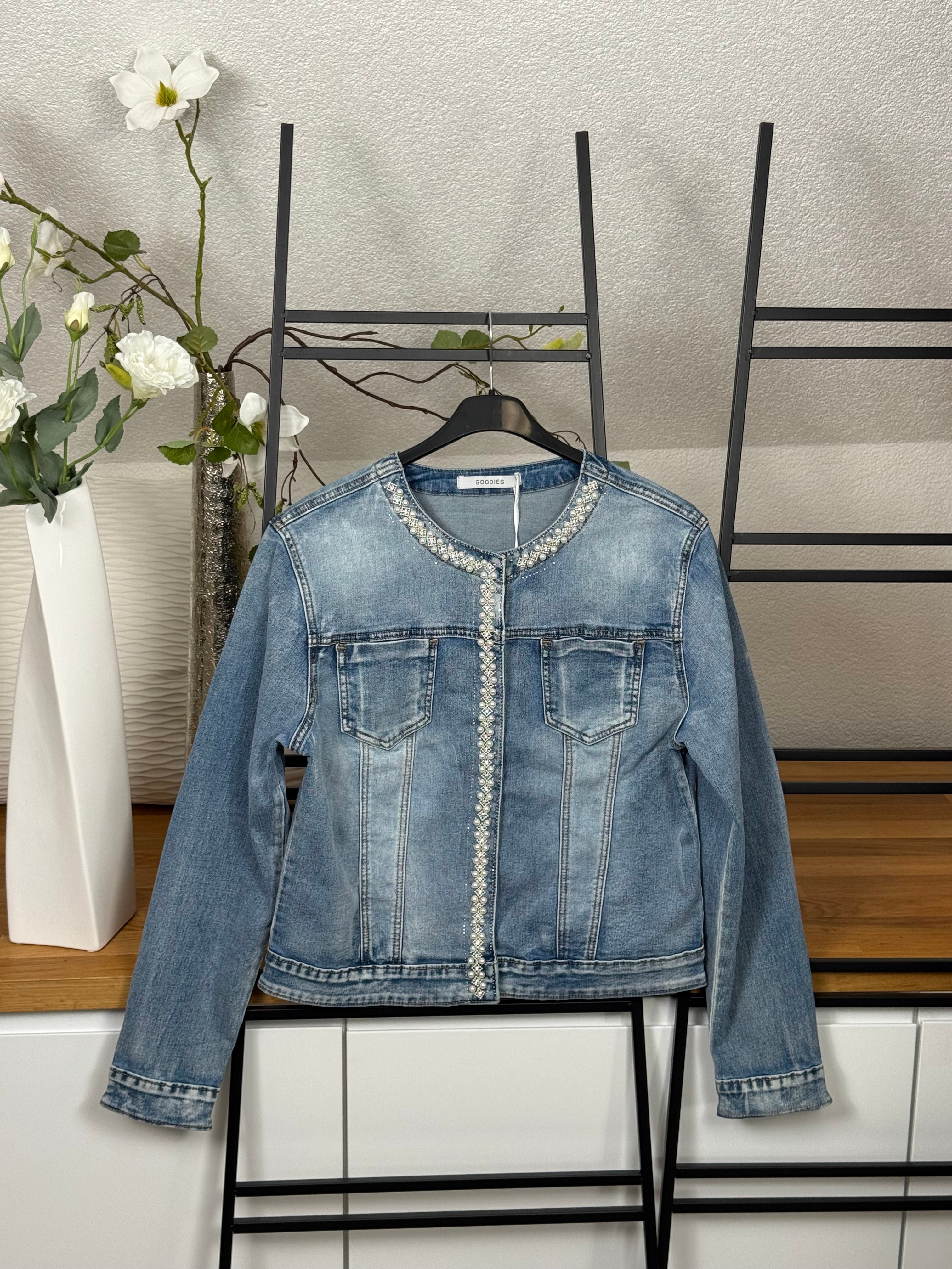 Jeansjacke mit Perlen und Pailletten Einheitsgröße Gr. 38 - 40 blau