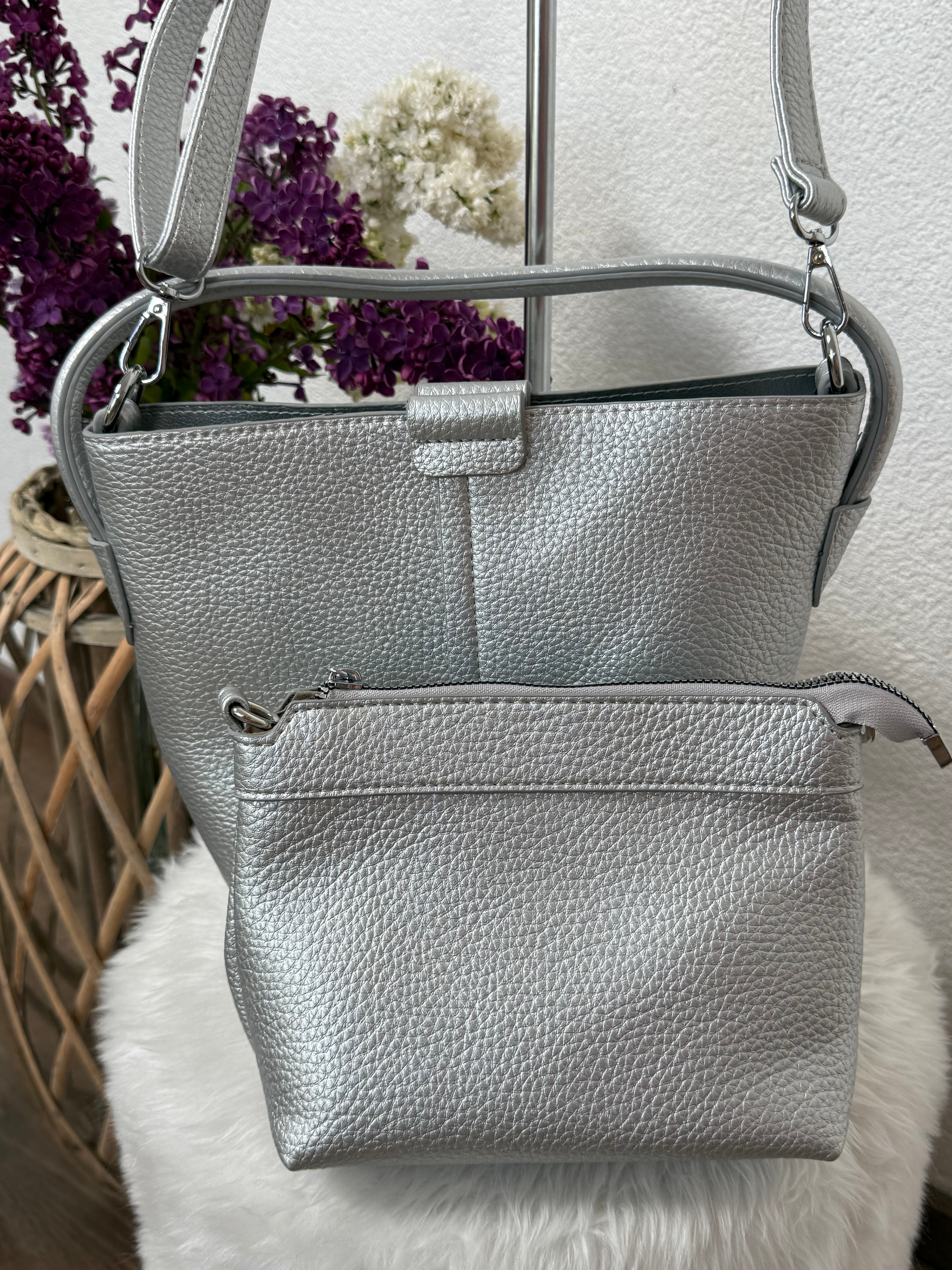 2 tlg. elegante Schulter - Tasche in silber