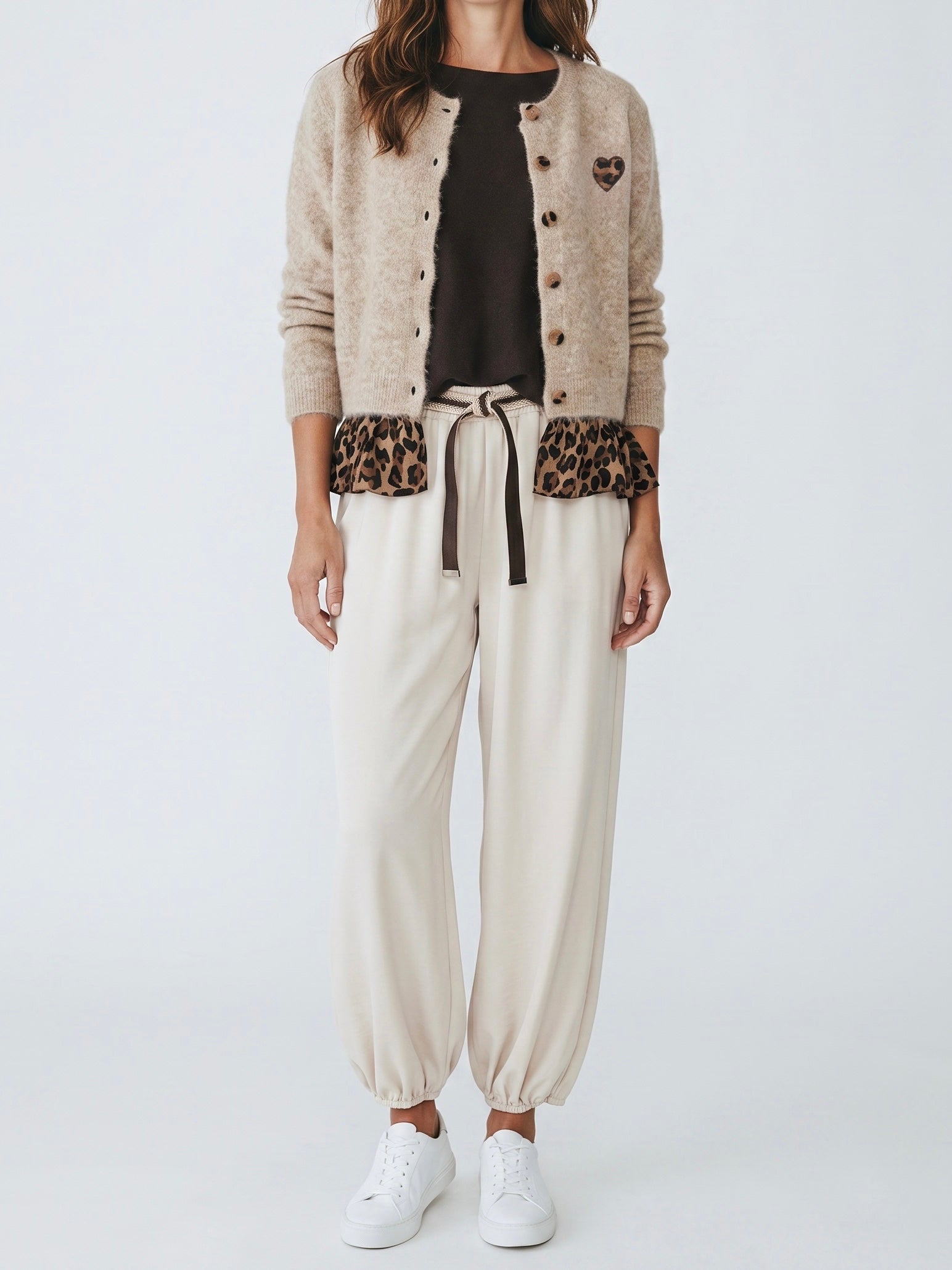 Esvivid Feinstrick - Jacke  mit tollen „Animal Print“ Details in beige - melliert
