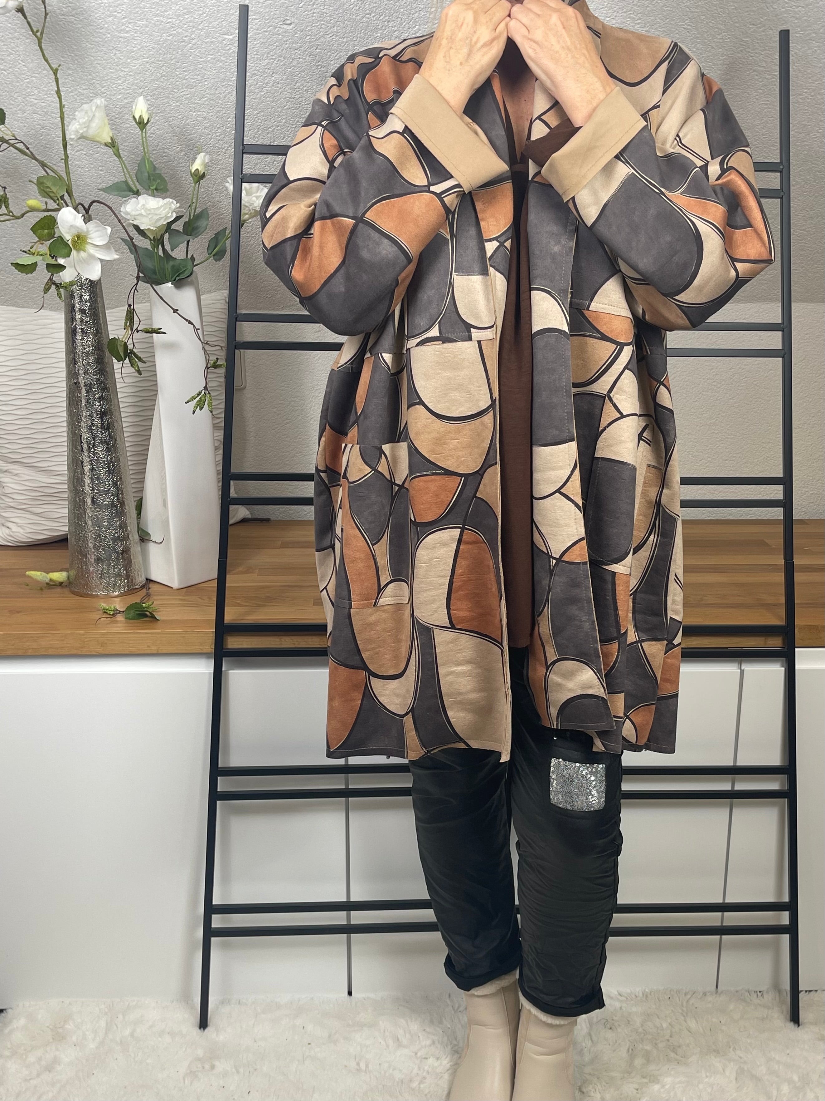 Damen Mantel „Wildlederoptik“ Einheitsgrösse Gr. 38 - 46 in braun - natur