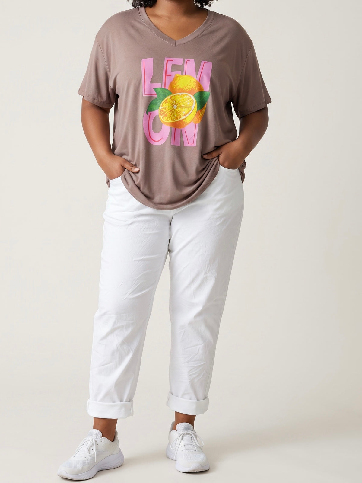 V - Shirt Kurzarm mit „Lemon Print“ in 4 Farben