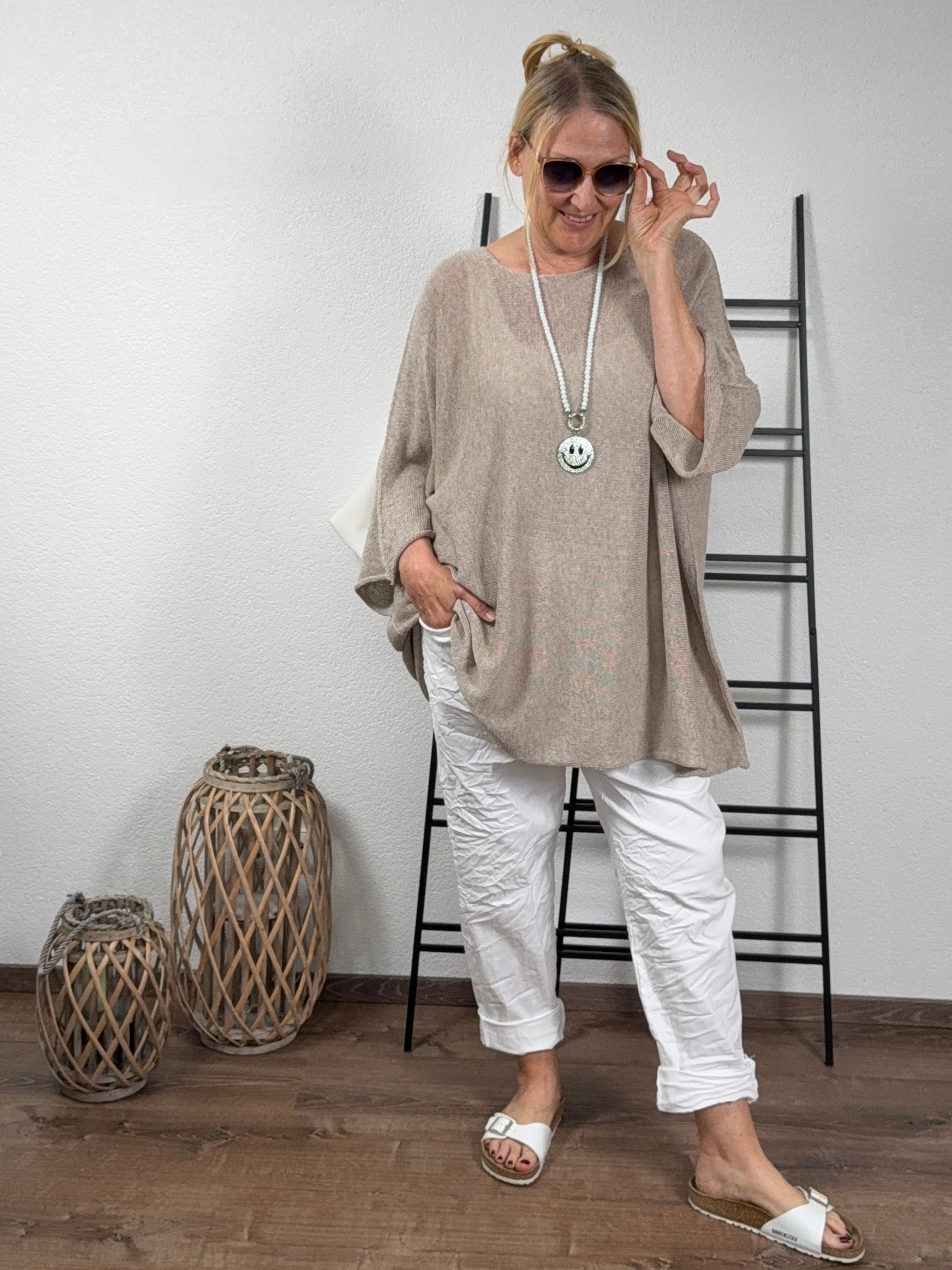 Weiter super leichter Feinstrick Pullover mit 3/4 Arm Einheitsgröße Gr. 44 - 56 in 8 Farben
