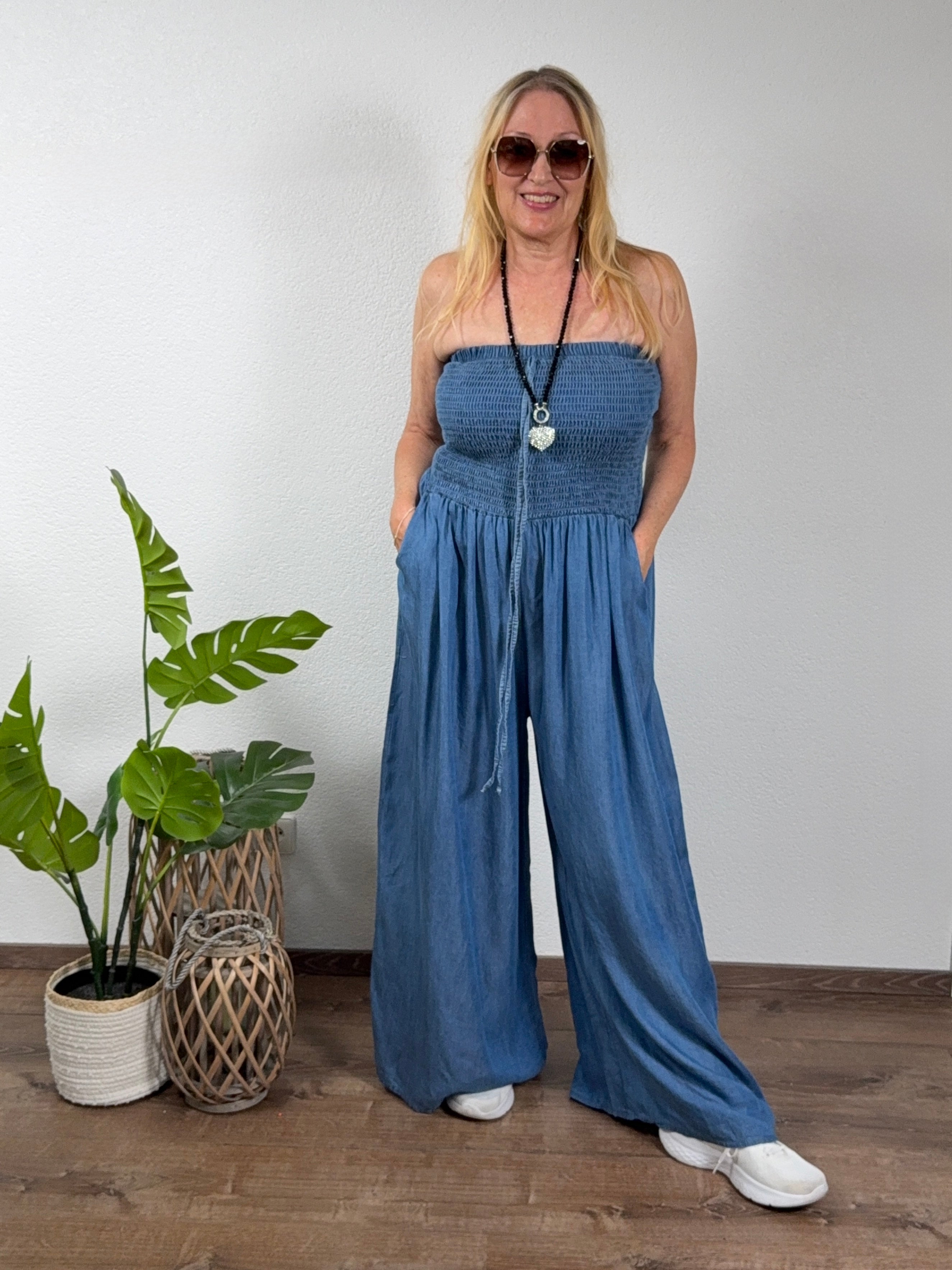 Sommerlicher Bandeau - Jumpsuit Einheitsgröße Gr. 38–48 in blau
