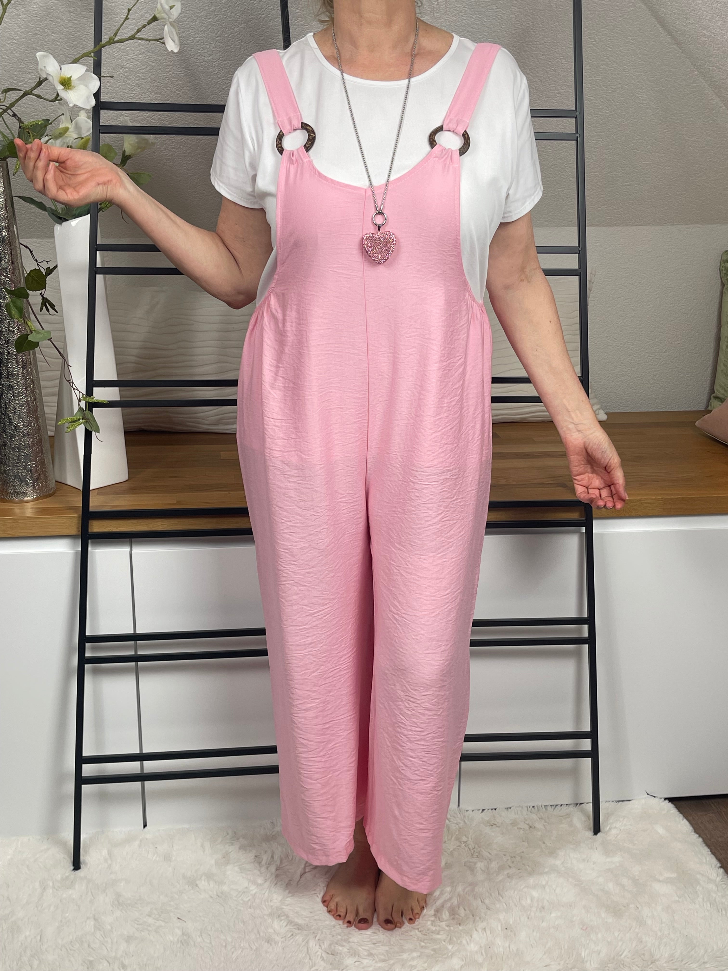 !!!!KEINE RETOURE MÖGLICH !!!!2 tlg. Damen Overall „Streetstyle“  Einheitsgrösse Gr. 38 - 44 in weiß - rosa