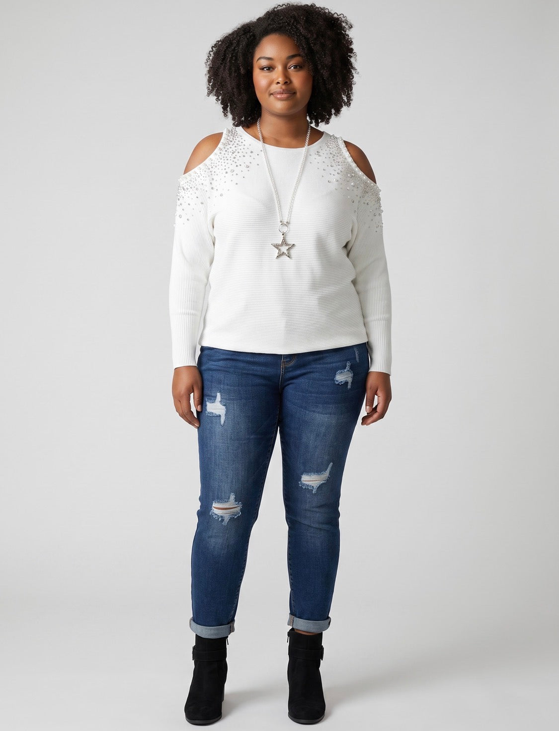 Jeans mit tollen „Patches“ in blau Gr. 38 - 48
