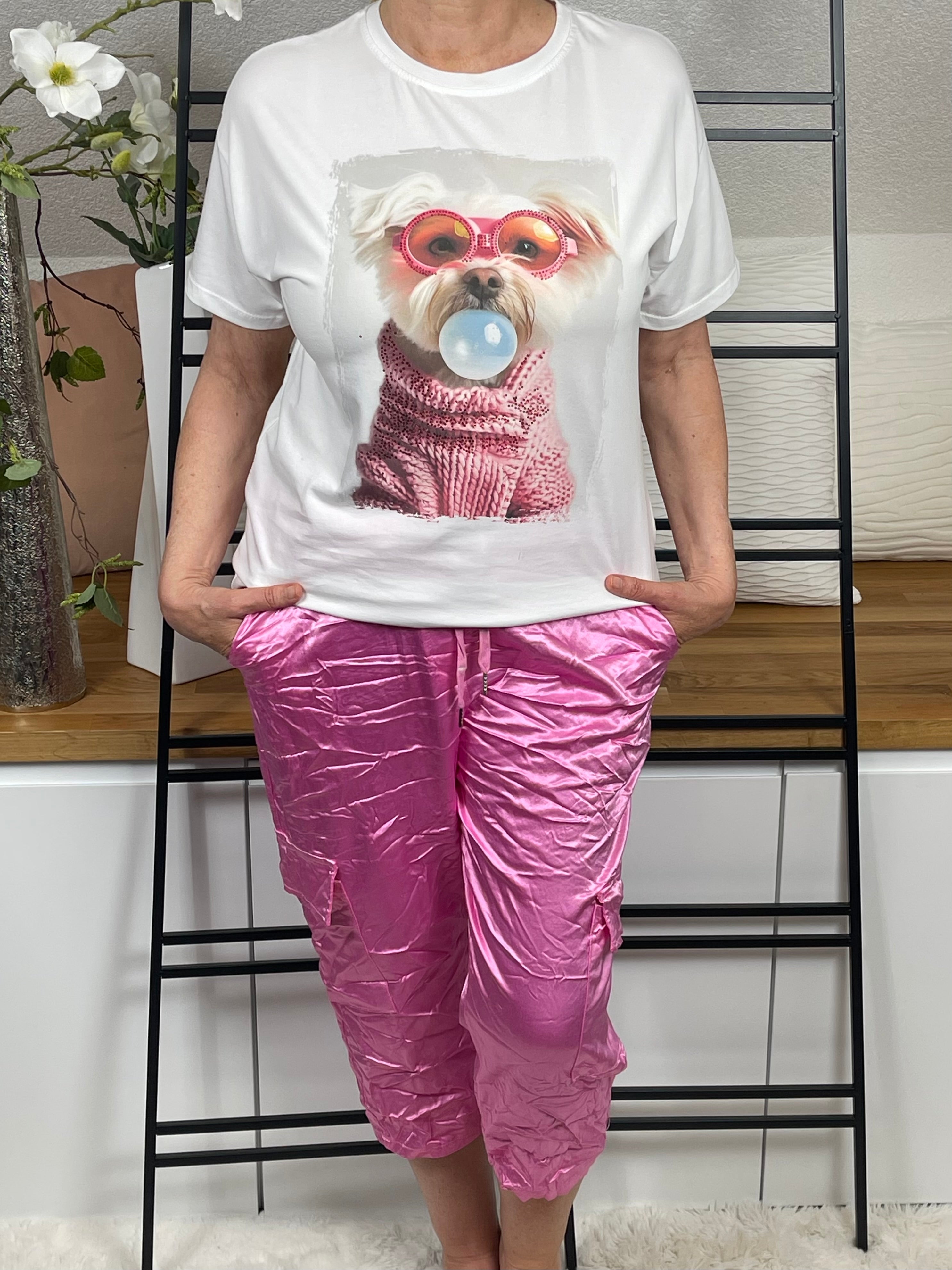 !!!!KEINE RETOURE MÖGLICH!!!! Damen - T - Shirt „Hund“ Einheitsgrösse Gr. 38 - 44 in weiß - bunt