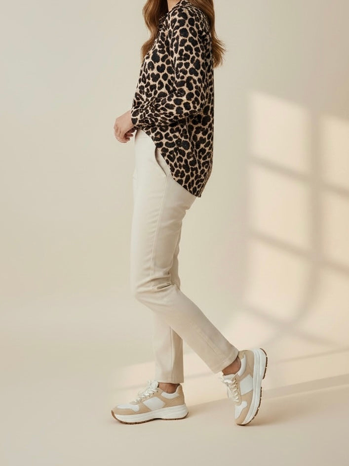 Hochwertiges Blusenshirt mit Seide und „Animal Print“ in Natur - braun - schwarz