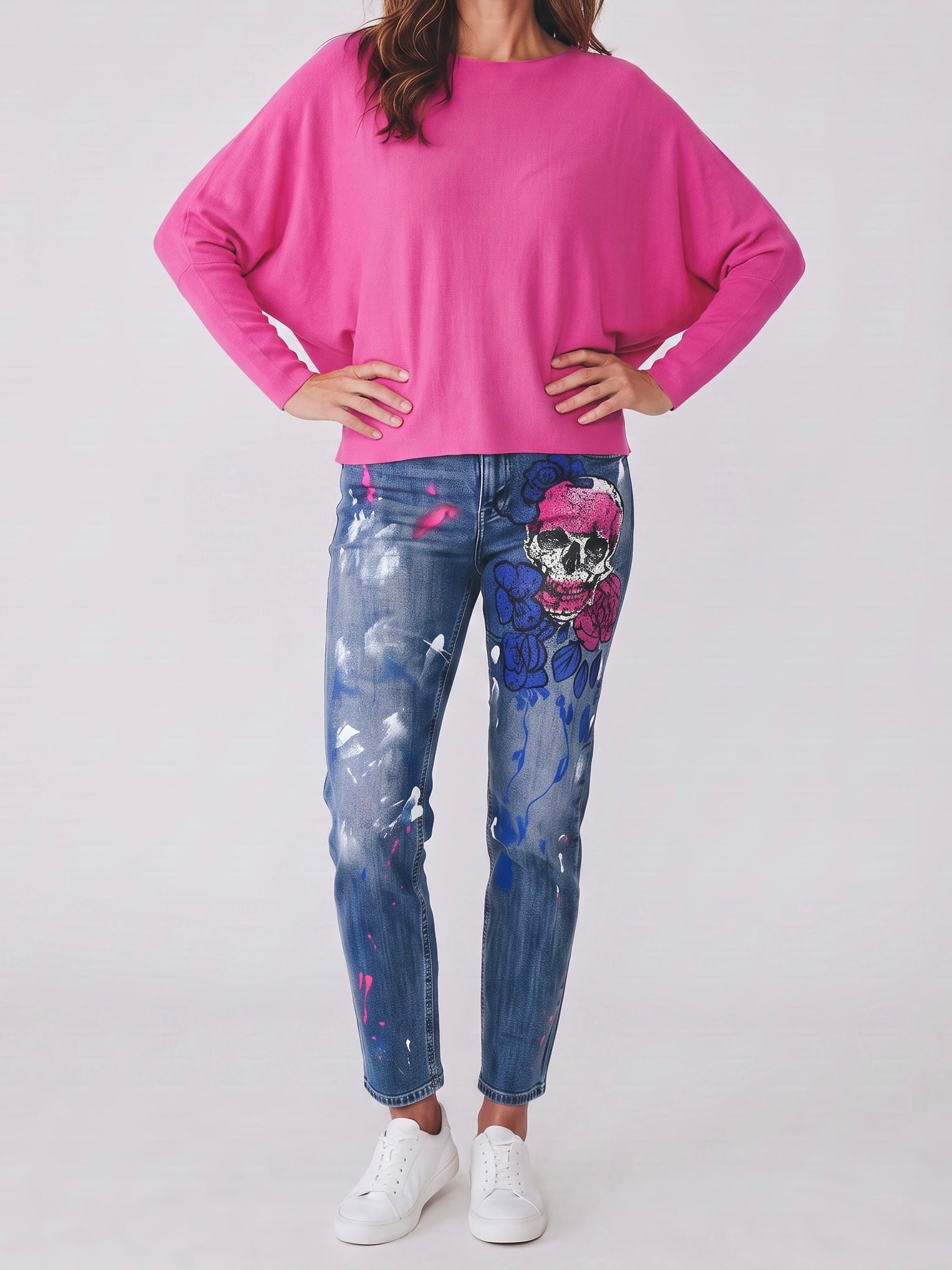 Feinstrick - Pullover mit weitem Arm in 2 Farben