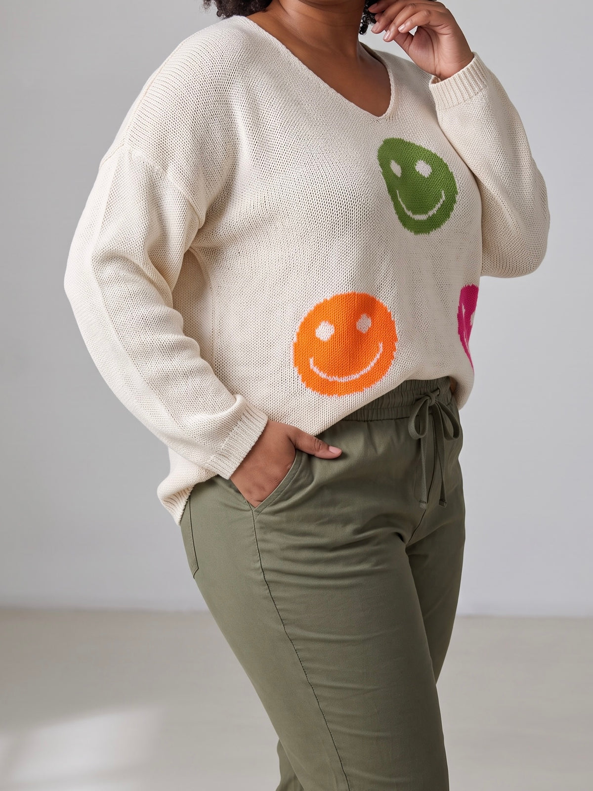 Goldiger Strick - Pullover „Smile“ in creme - bunt