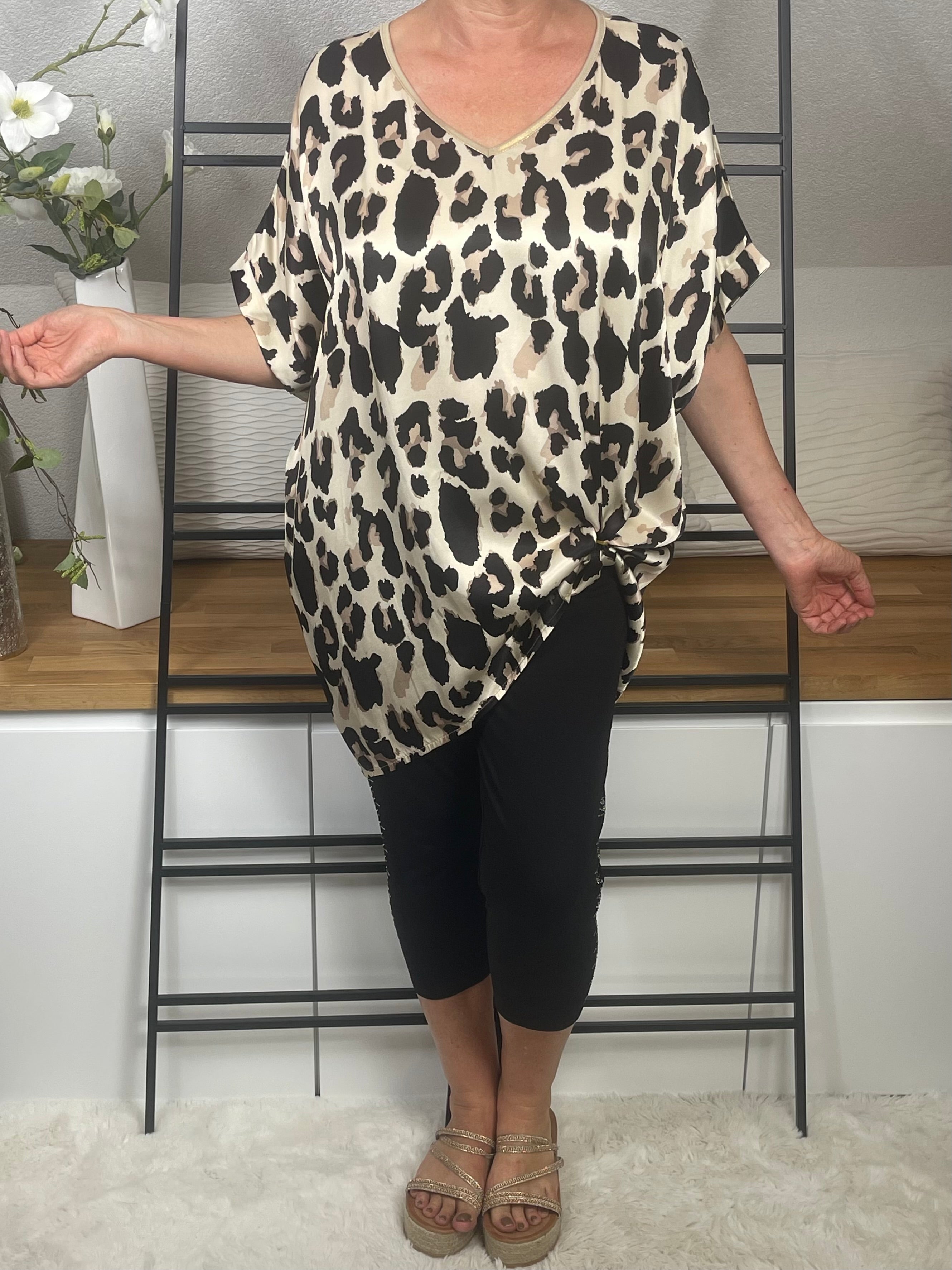 Damen 3/4 Leggin mit Glitzer und Pailletten Einheitsgröße Gr. 42 - 54 in schwarz