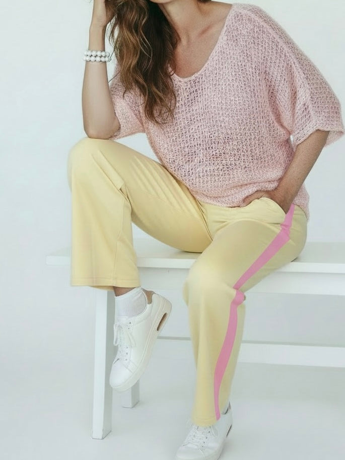 Trendige Sweat - Hose mit breitem Bund und Galonstreifen in 6 Farben