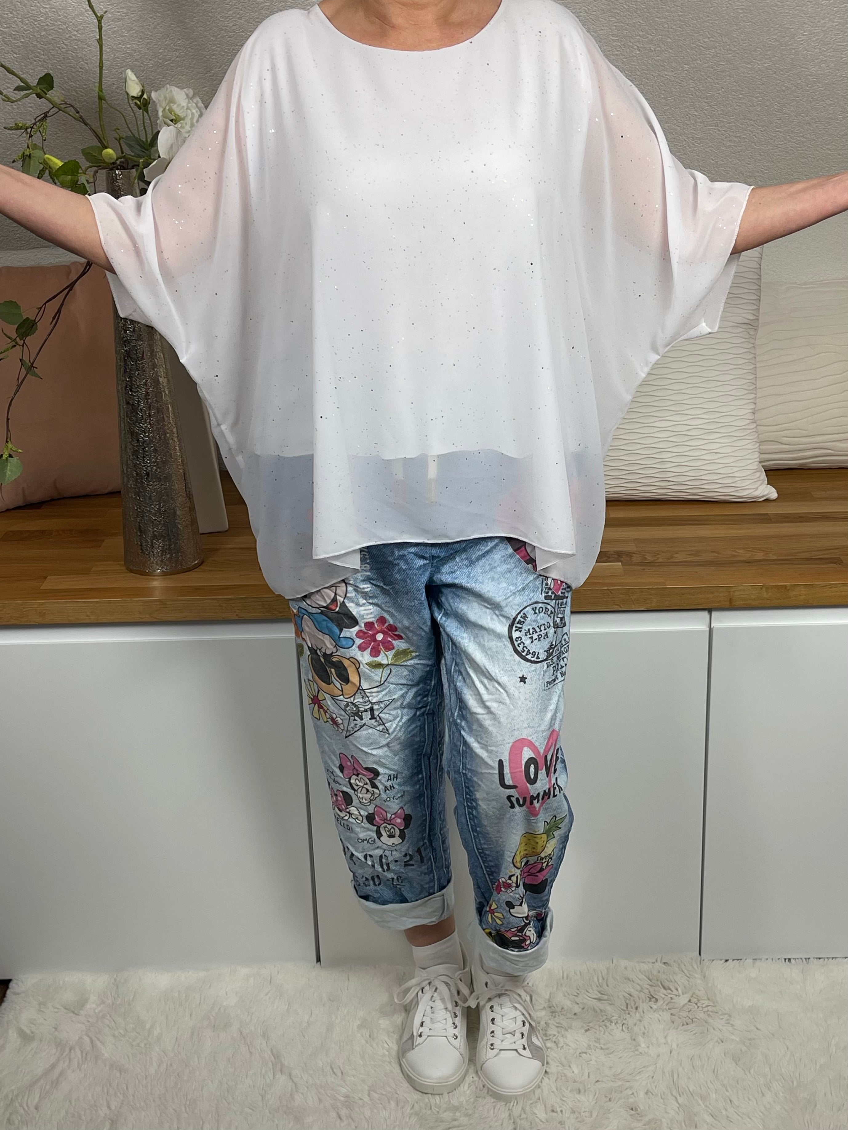 Damen - Tunika „Flattershirt“ Einheitsgrösse Gr. 38 - 48 in 2 Farben