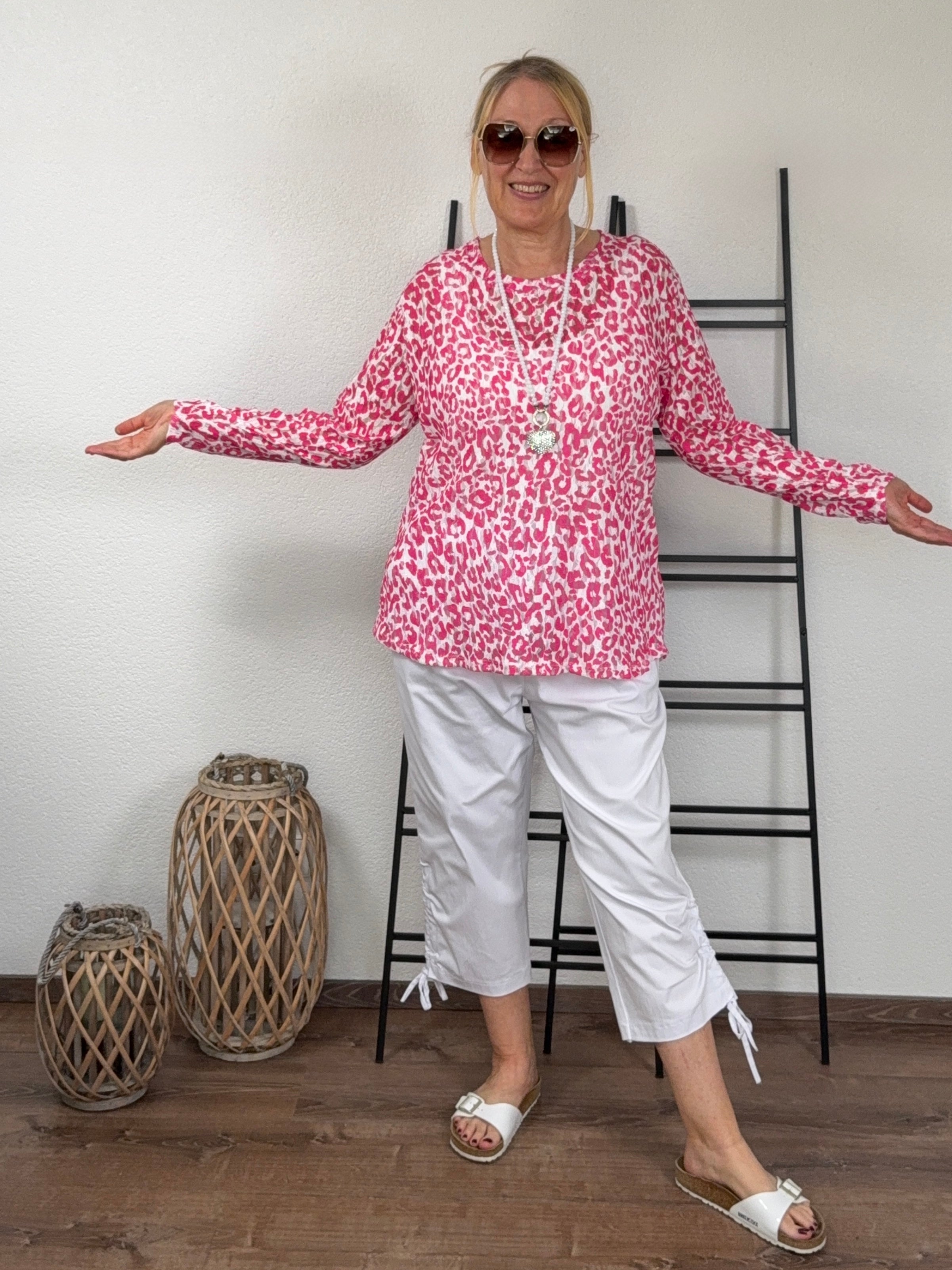 Leichtes Langarm - Shirt mit Animal - Print Einheitsgröße Gr. 38 - 44 in pink - weiß