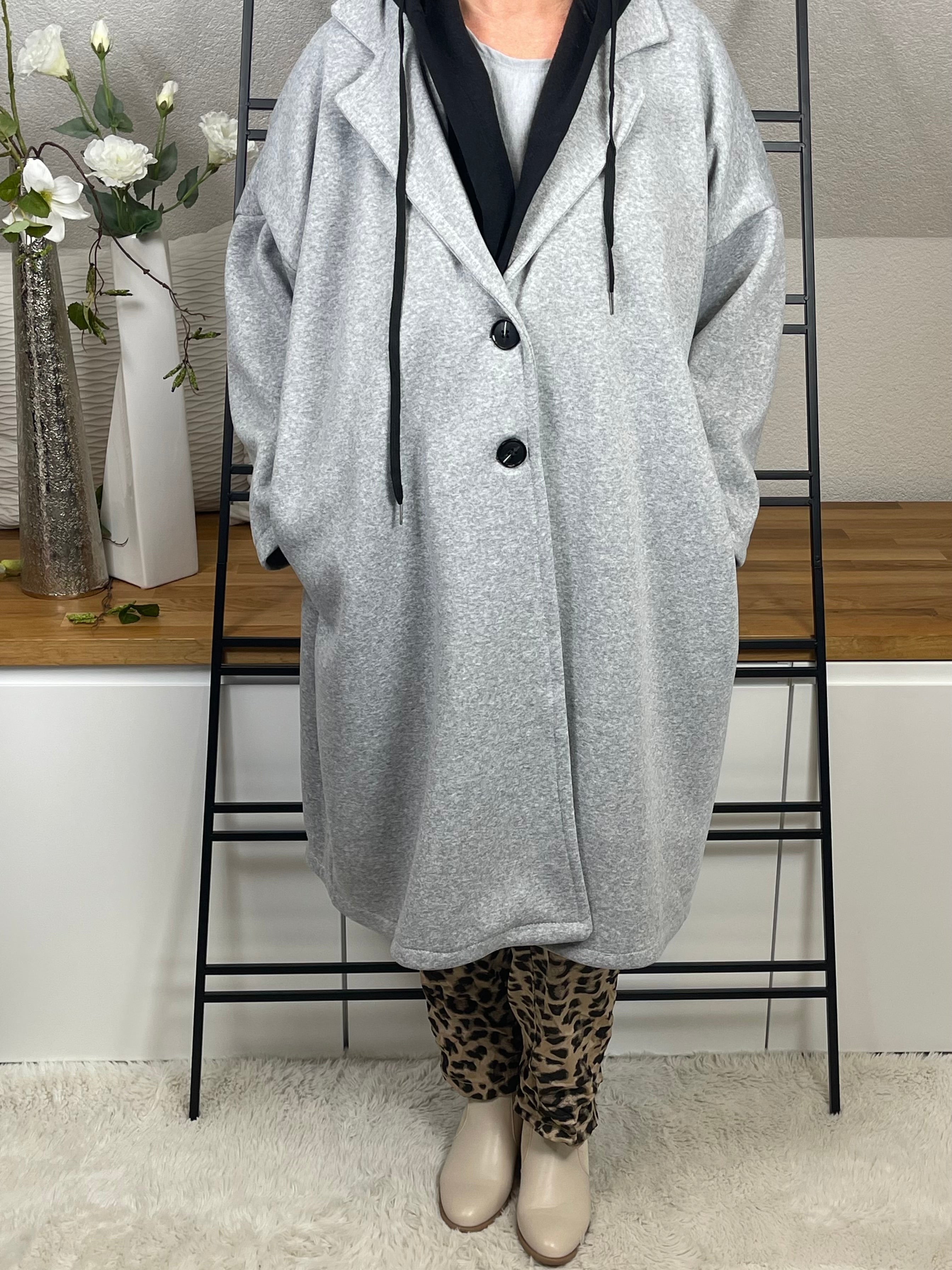 Damen Mantel mit Kapuze Einheitsgröße 44 - 52/54 in 2 Farben