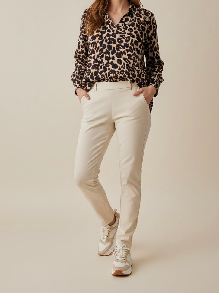 Hochwertiges Blusenshirt mit Seide und „Animal Print“ in Natur - braun - schwarz