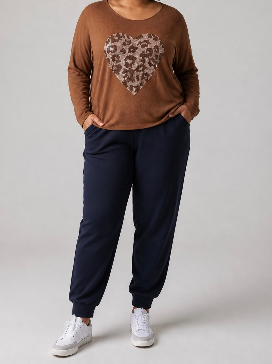 Feinstrick - Pullover „Herz“ Einheitsgrösse Gr. 38 - 44 in schoko