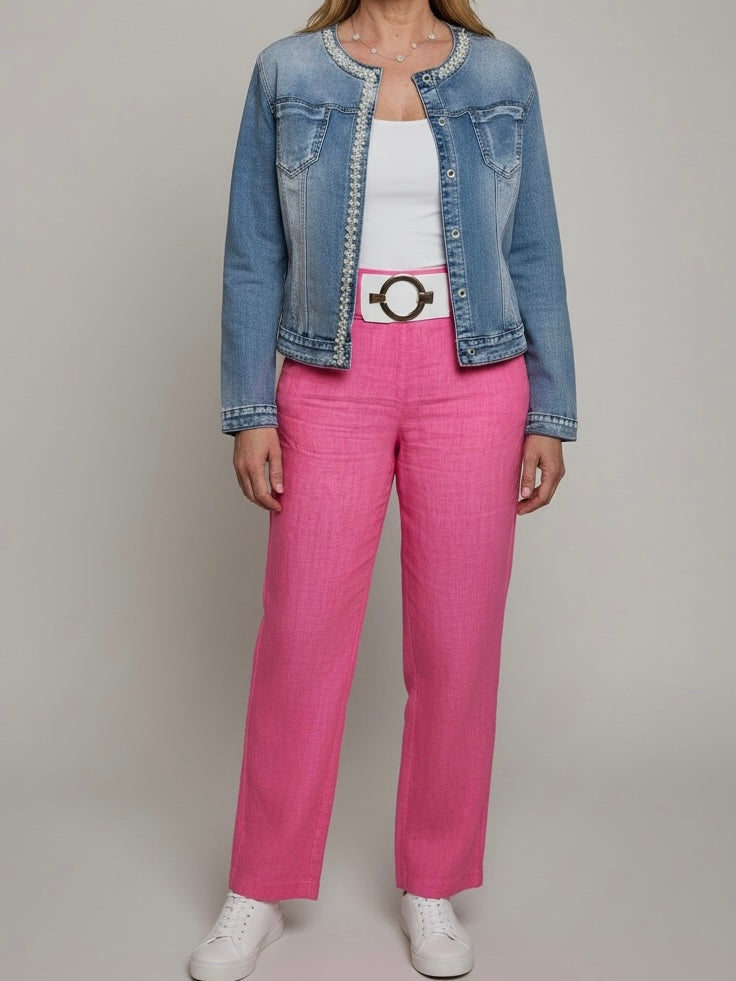 Schicke Hose mit Kordelzug aus „Leinen“ in pink