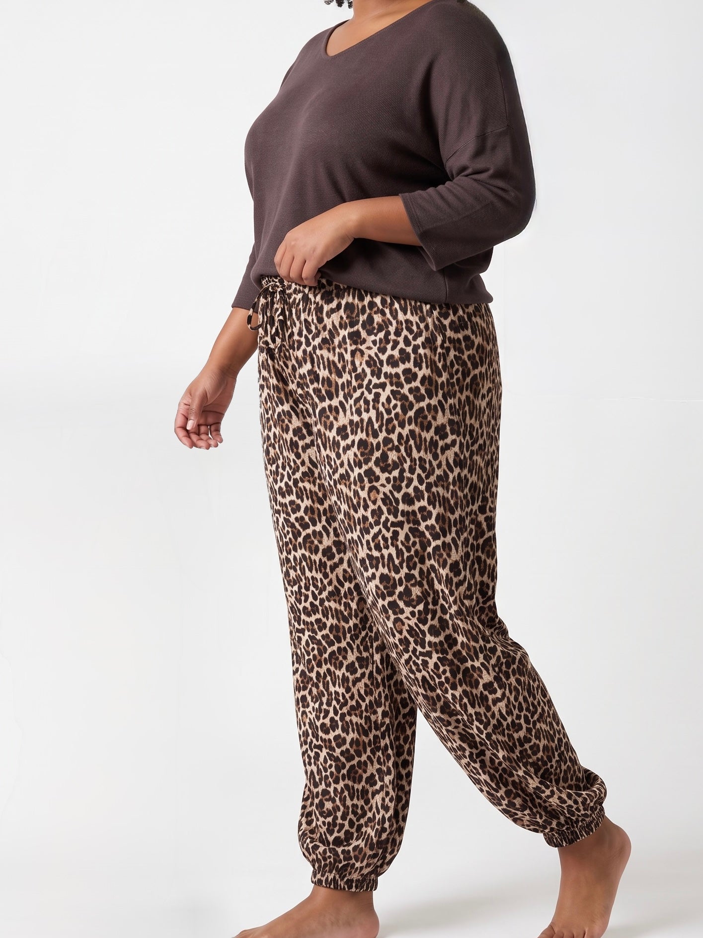 Ballonhose mit Kordelzug „Animal Print“in schoko - natur