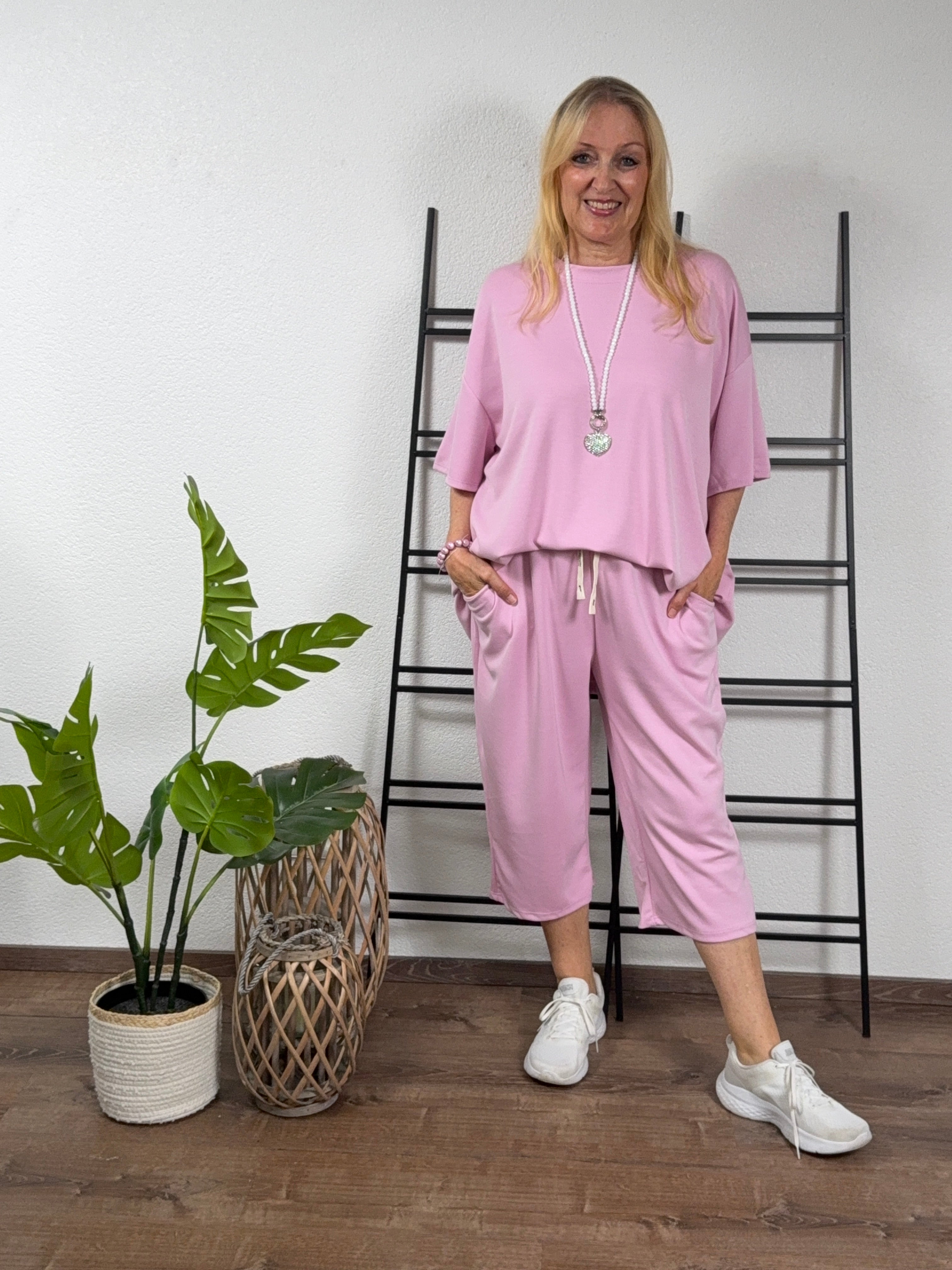 2 tlg. Kombination - „Fluffi“ 3/4 Hose und T - Shirt Einheitsgröße Gr. 44-52 in zwei Farben