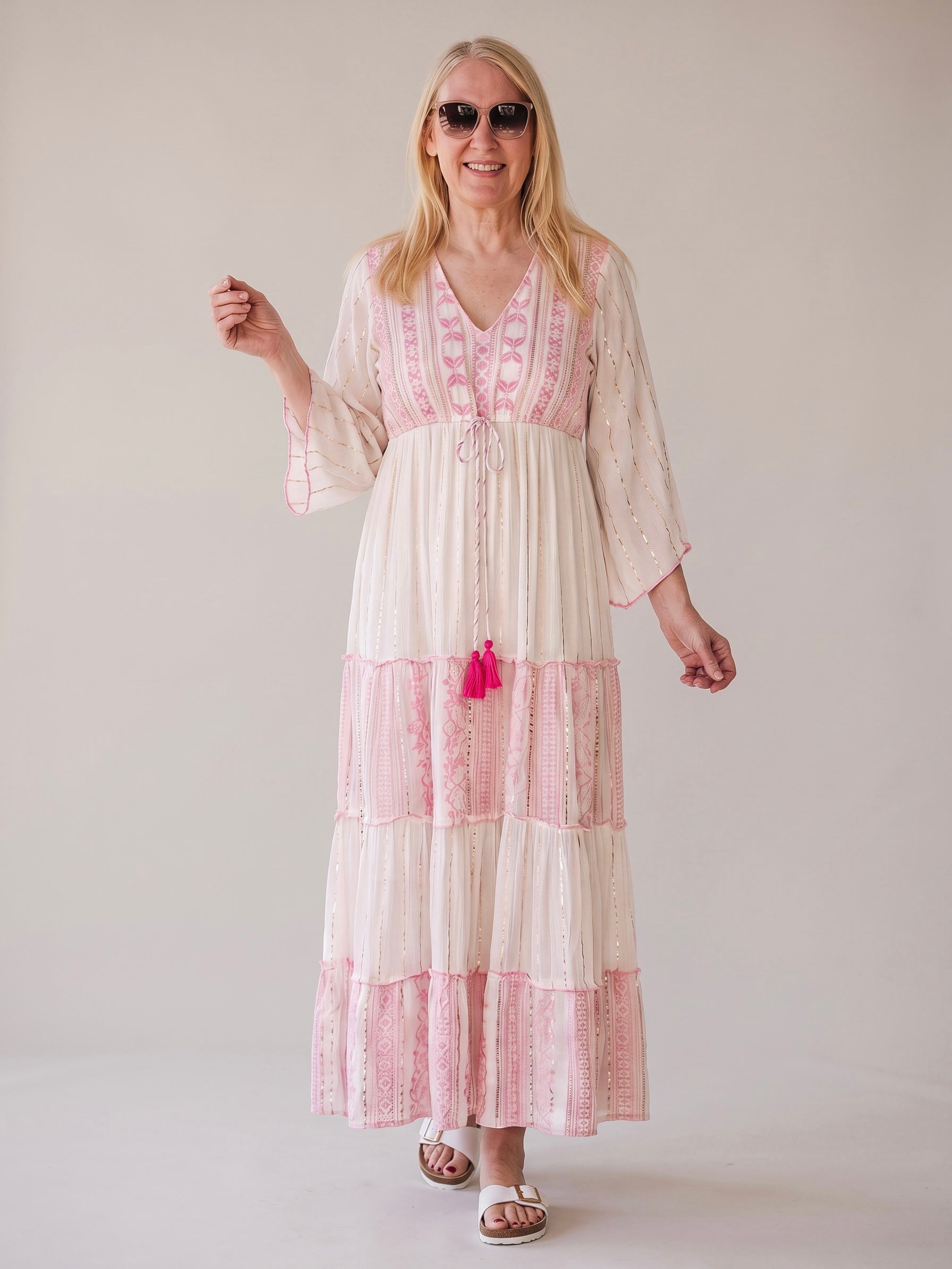 „Boho“ Maxi - Kleid mit Stickerei in creme - rose