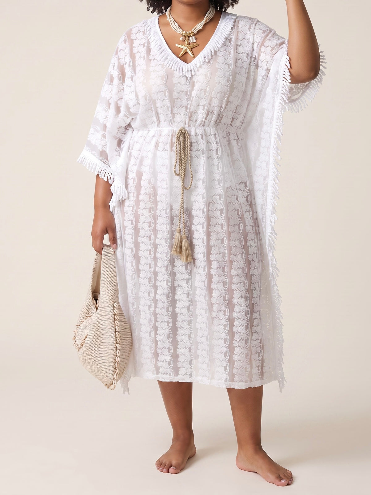 Kaftan - Kleid im „Boho“ Style in weiß