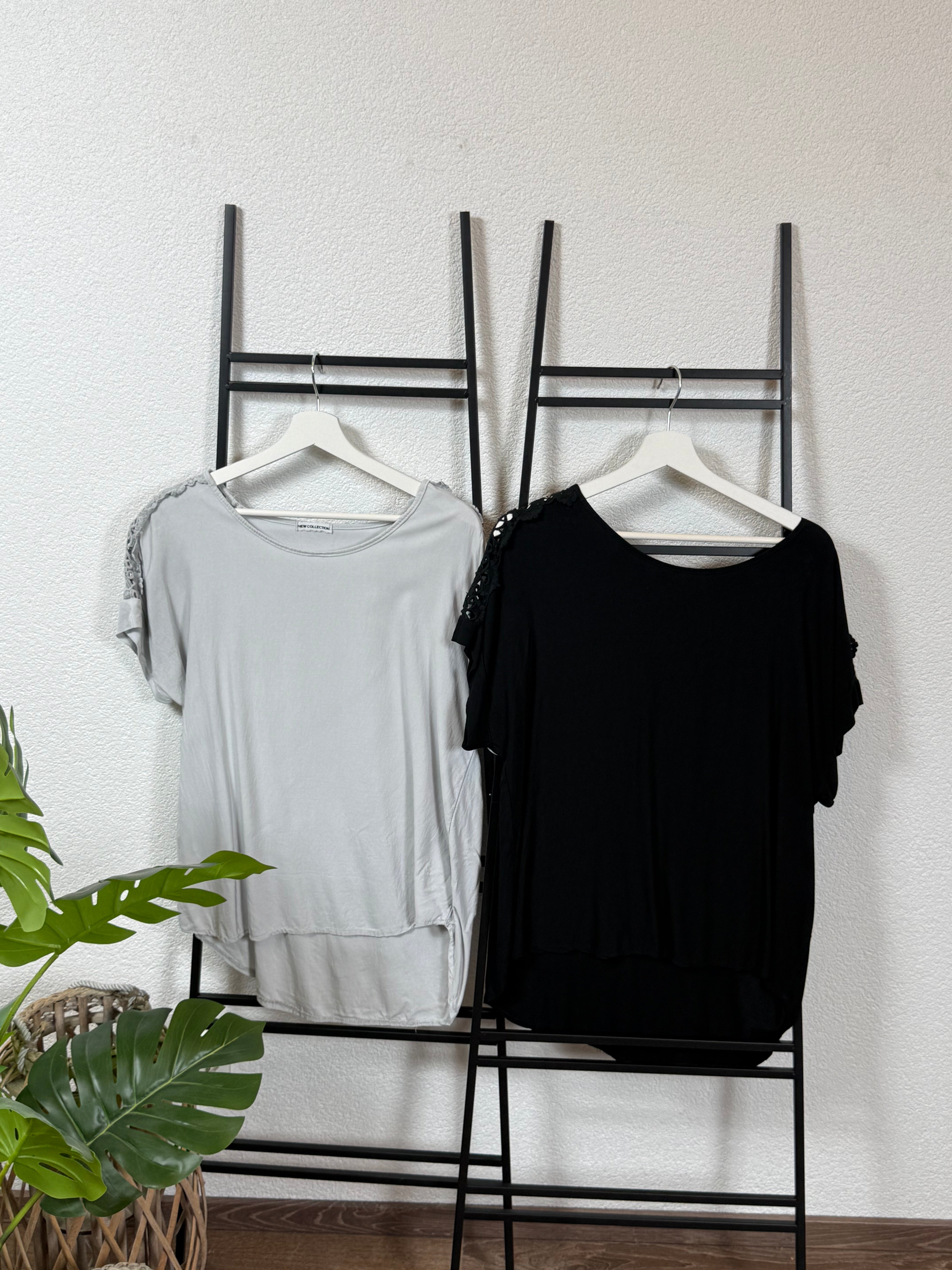 T - Shirt mit Häkelspitze Einheitsgrösse Gr. 38 - 42 in 3 Farben