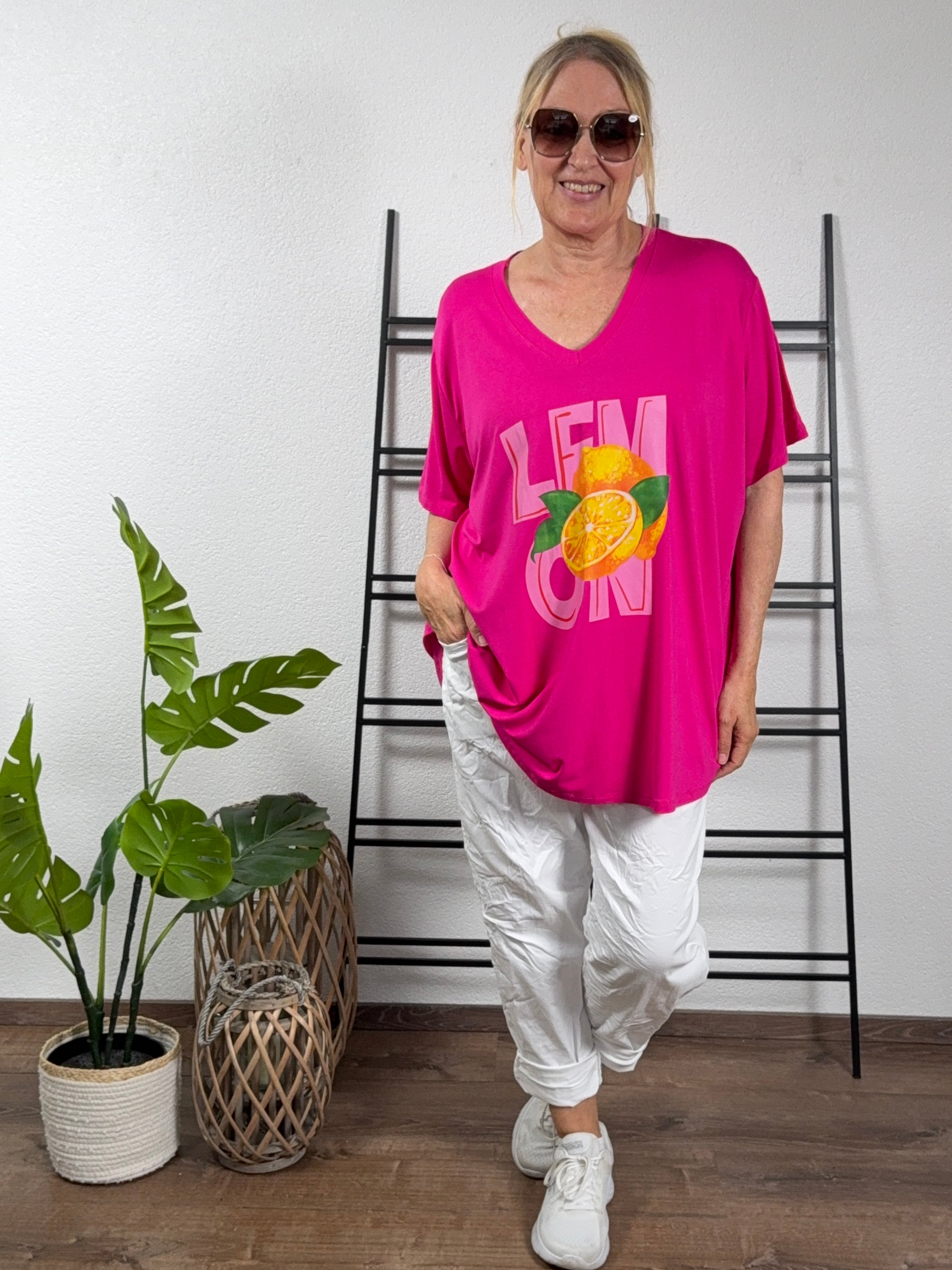 V - Shirt Kurzarm mit „Lemon Print“ Einheitsgröße Gr. 42–48 in vielen Farben