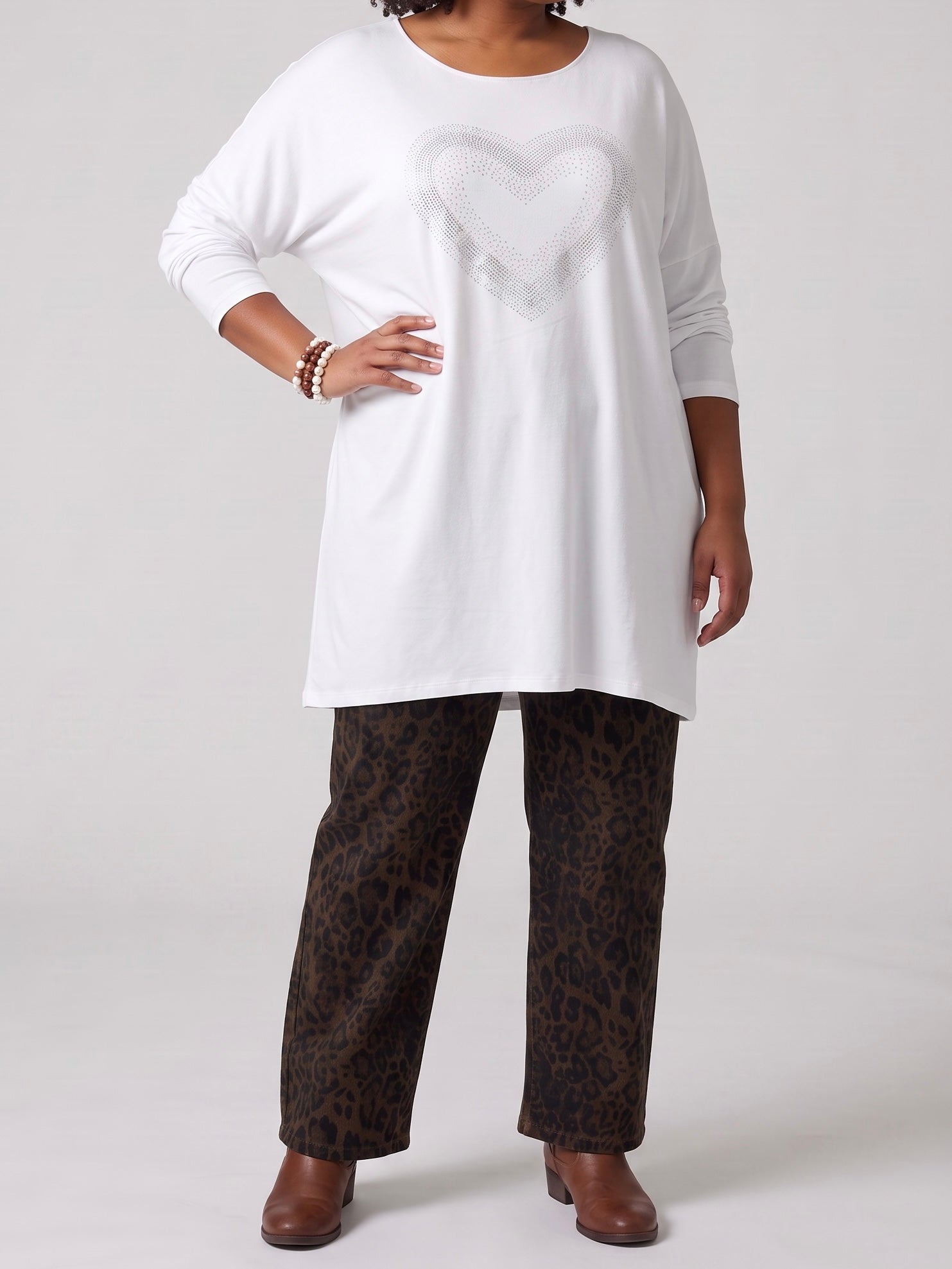 Feinstrick - Tunika - Kleid „Heart“ mit Glitzer und Pailletten in weiß