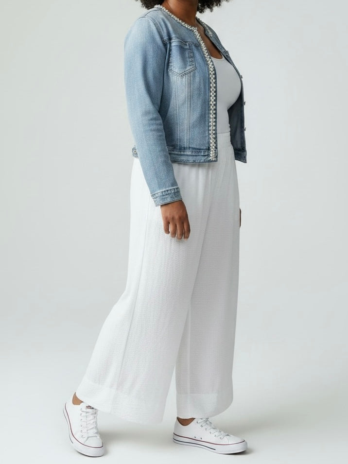 Elegante weite Hose mit elastischem Bund in weiß