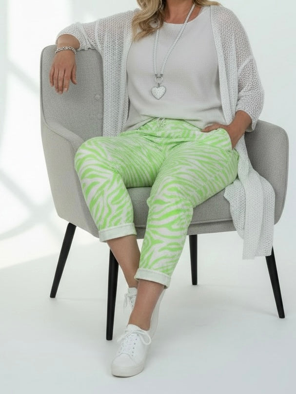 Hose mit Kordelzug und Animal Print“ in neongrün