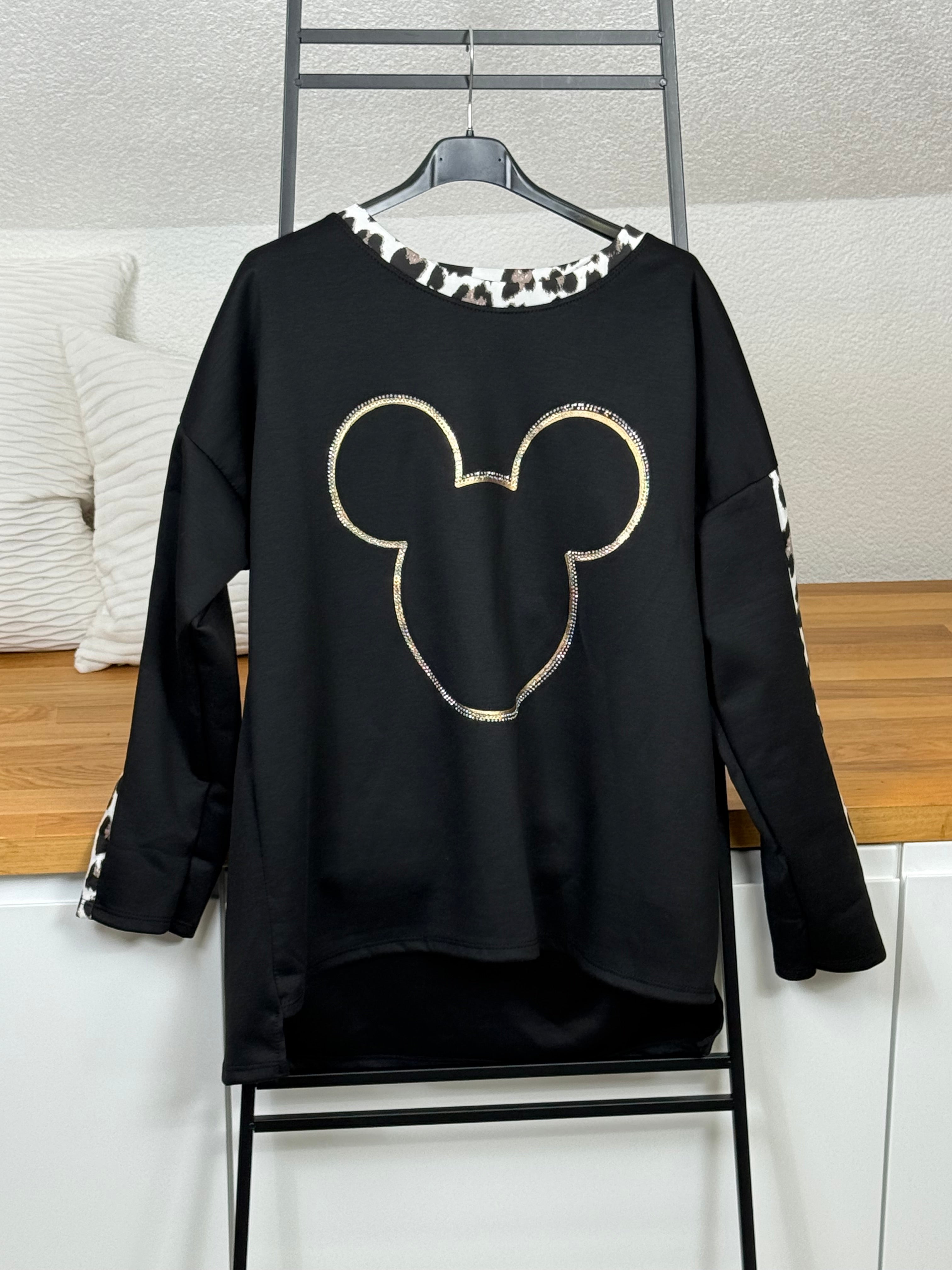 Pullover „Maus“ mit Animal Print und Glitzer und Pailletten Einheitsgröße Gr. 38 - 44 in 2 Farben